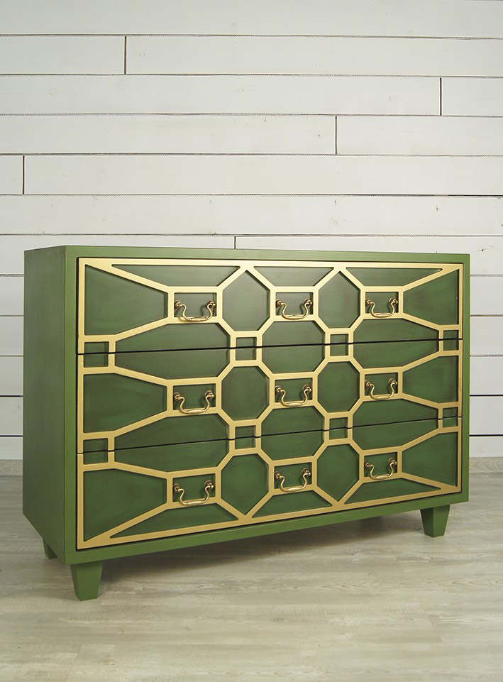 Зеленый комод "Emerald" 3 ящика арт DSC347ETG в интерьере