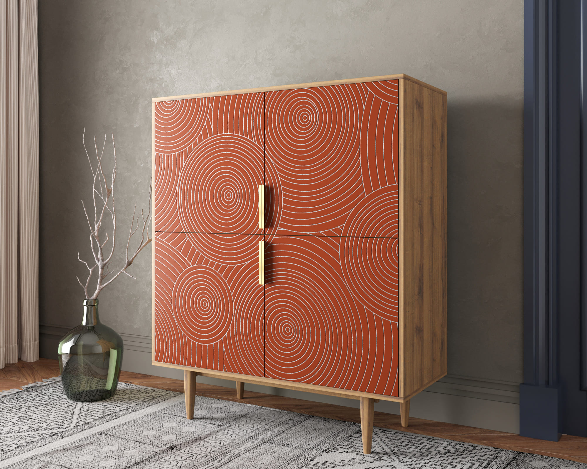 заказать Большой комод с четырьмя дверками "Line" R19/red