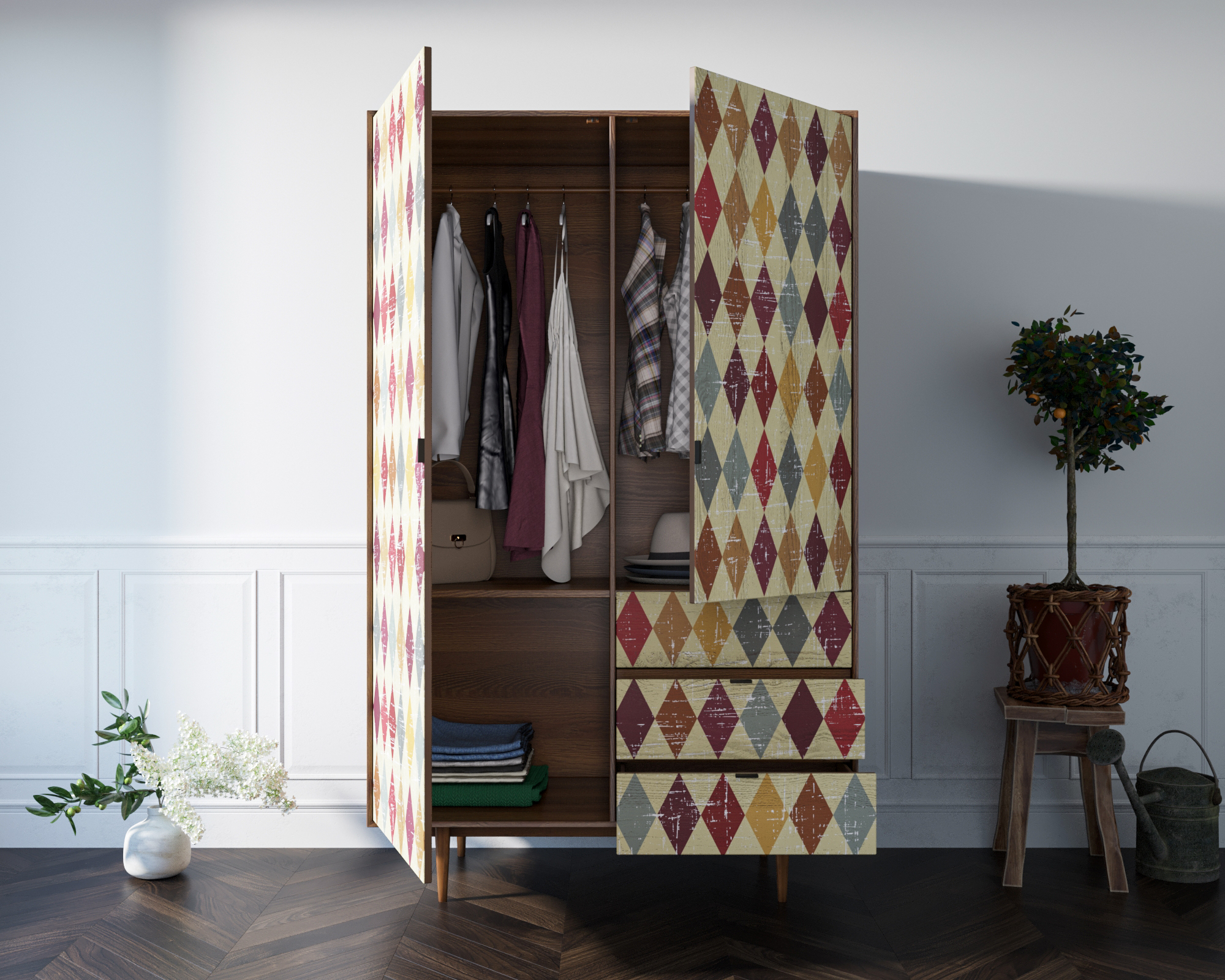 заказать Шкаф в скандинавском стиле "Bruni print" с ящиками арт BR27P