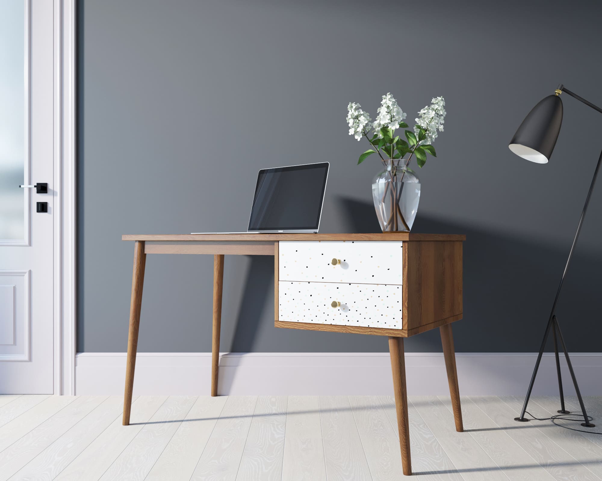 фото Стол рабочий "Berber" принт 15 с одной тумбой арт BB20/Print_15