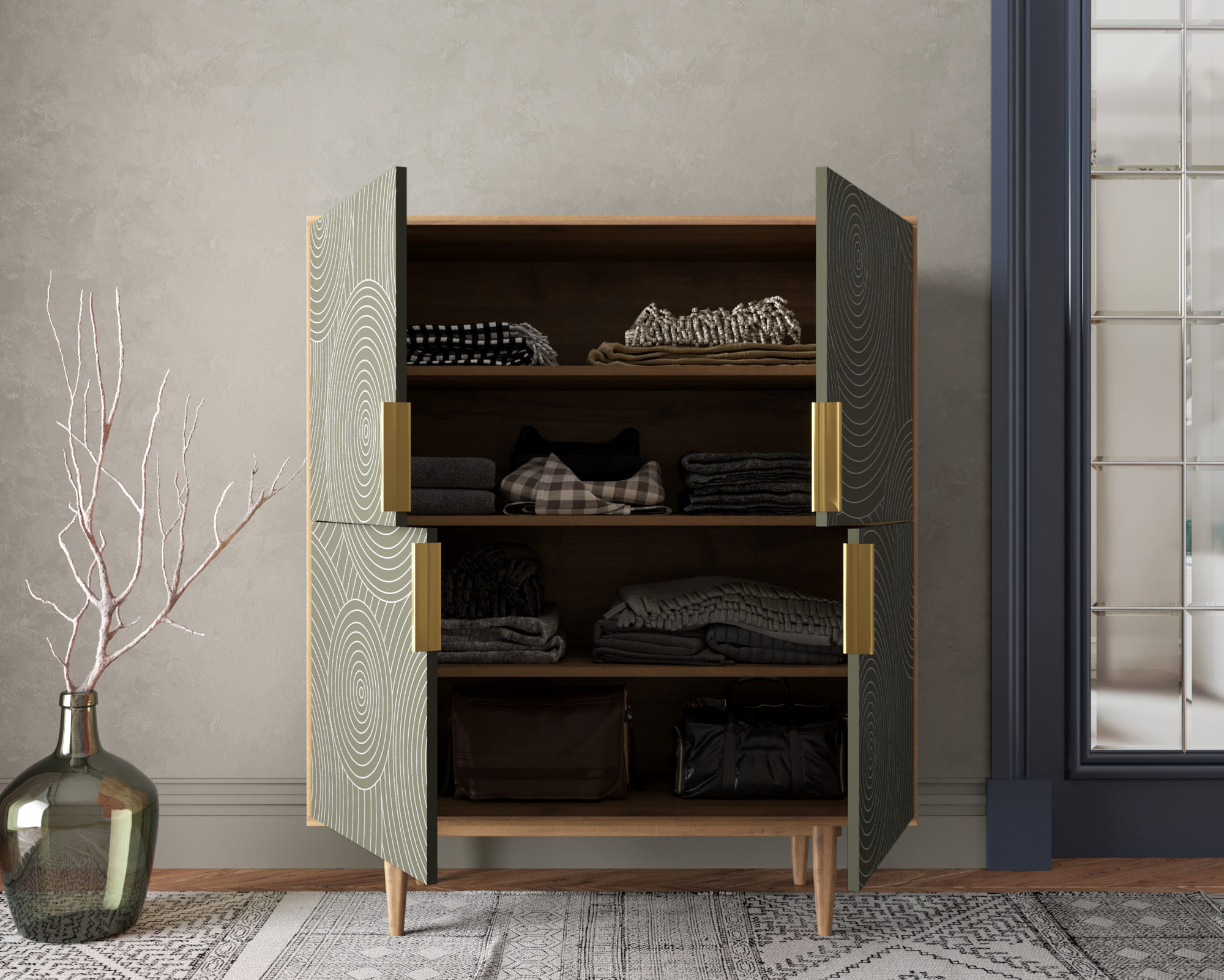 купить Большой комод с четырьмя дверками "Line" R19/browngrey