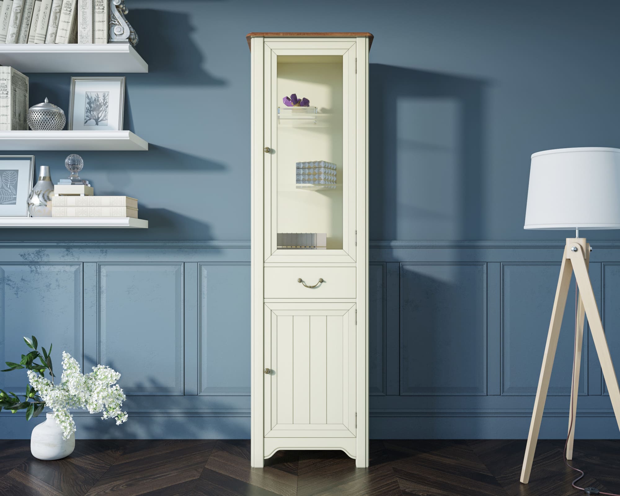 купить Узкий шкаф-витрина "Olivia" в бежевом цвете арт GC2005C