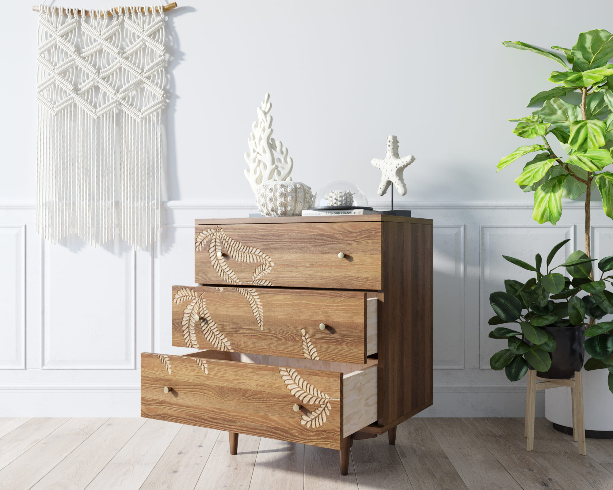 купить Комод "Boho" 3 ящика с растением арт BH04 в Москве купить Комод "Boho" 3 ящика с растением арт BH04