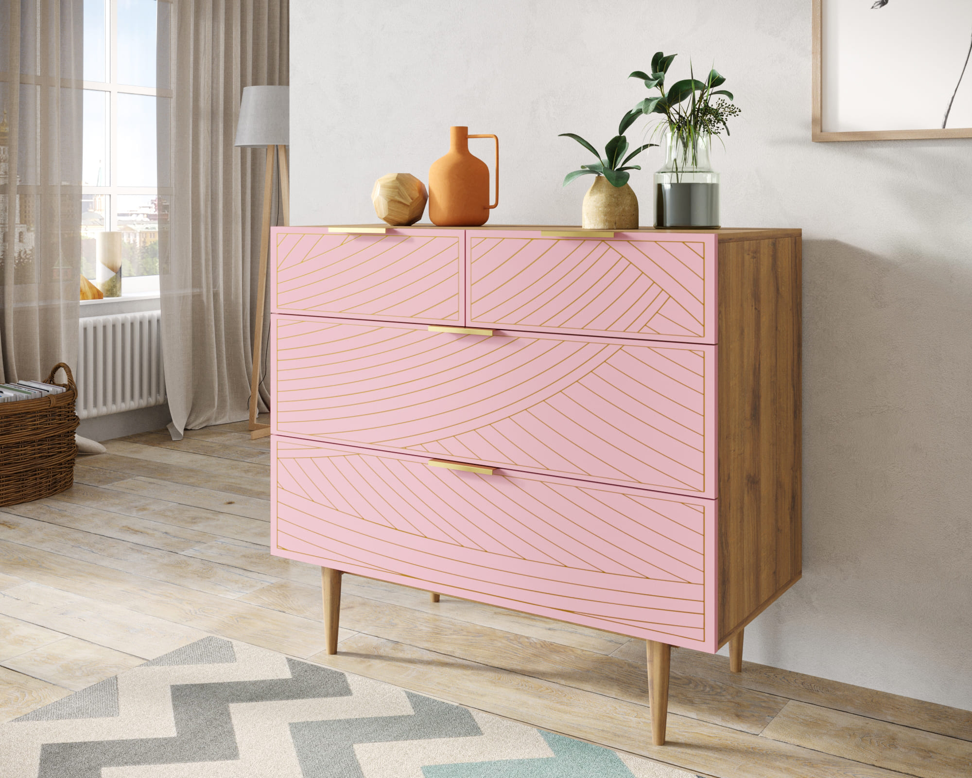 заказать Комод с четыремя ящиками "Line" LN14/GR1/pink