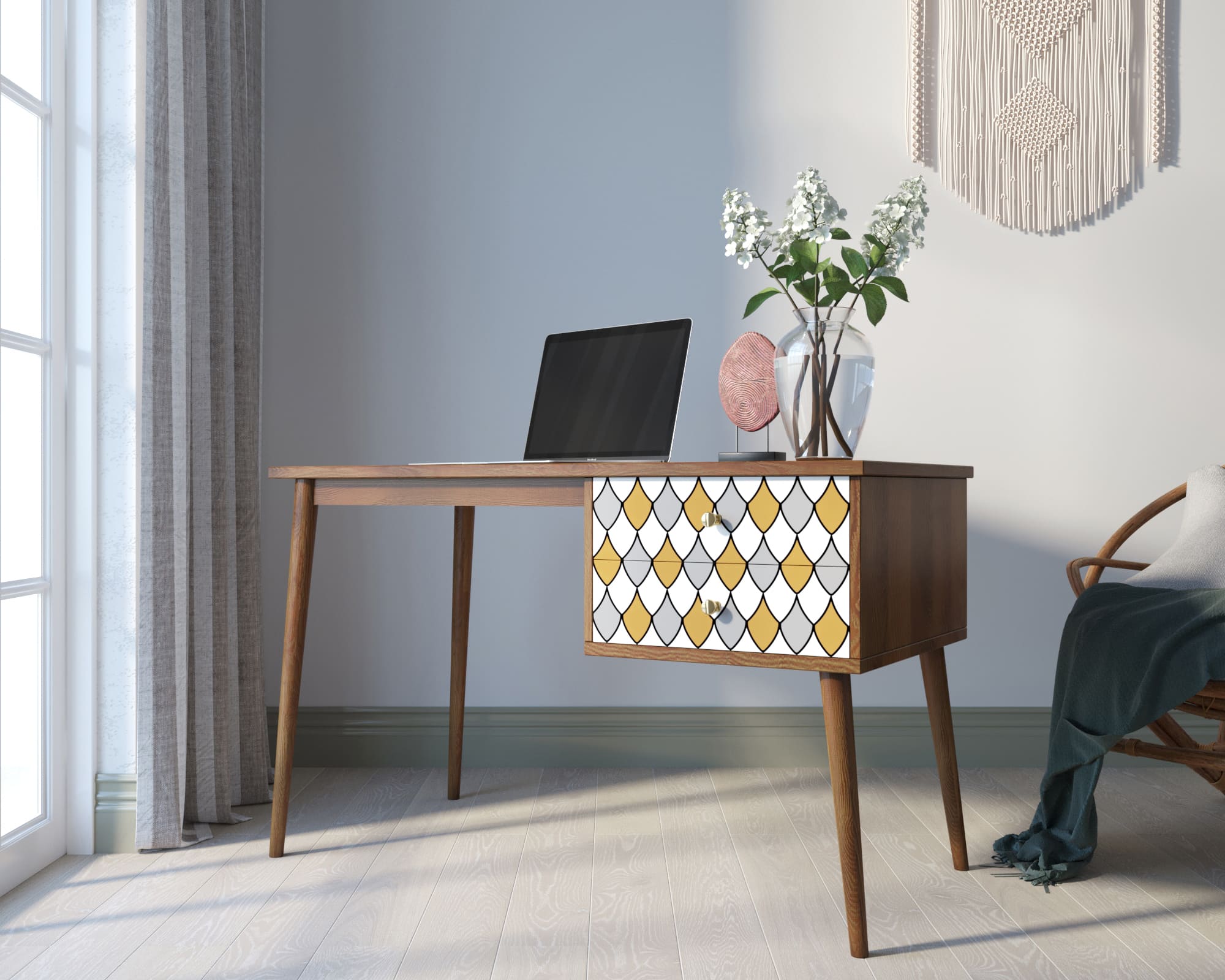 фото Стол рабочий "Berber" принт 22 с одной тумбой арт BB20/Print_22