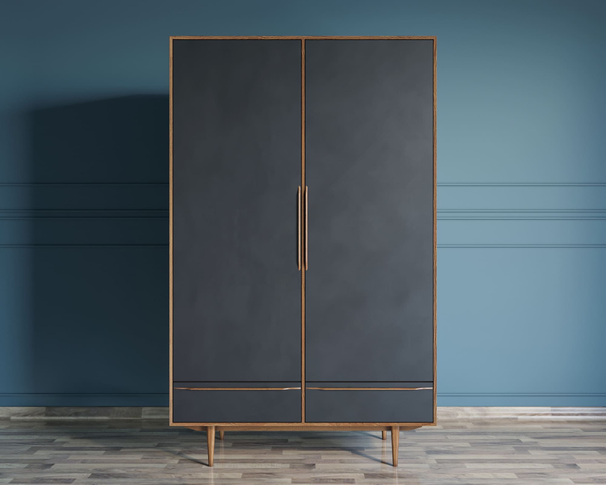 красивый Шкаф двустворчатый  "Bruni Black" с двумя ящиками арт BR27/2Black