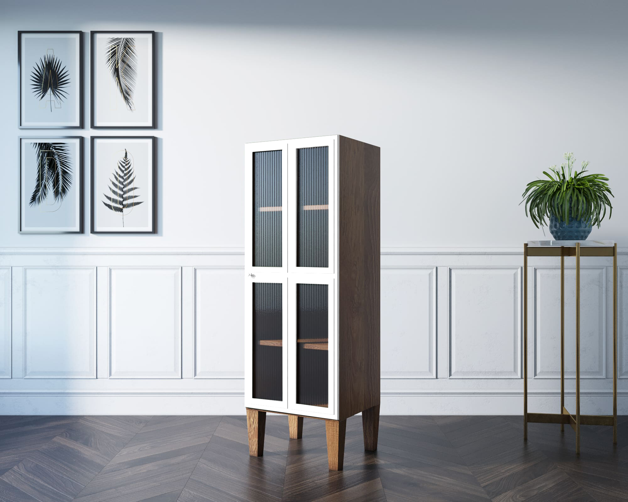 купить Шкаф-витрина "Andersen" с рифлеными стеклами арт AN14WH