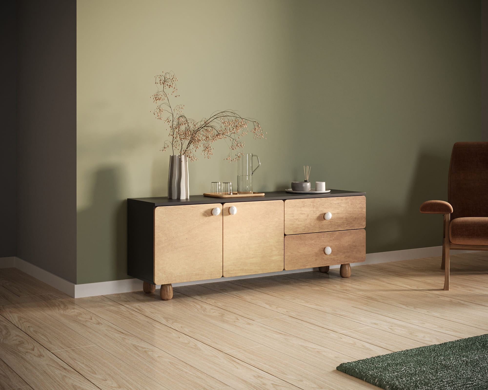 заказать Комод низкий с двумя дверками и ящиками "Split" SP11