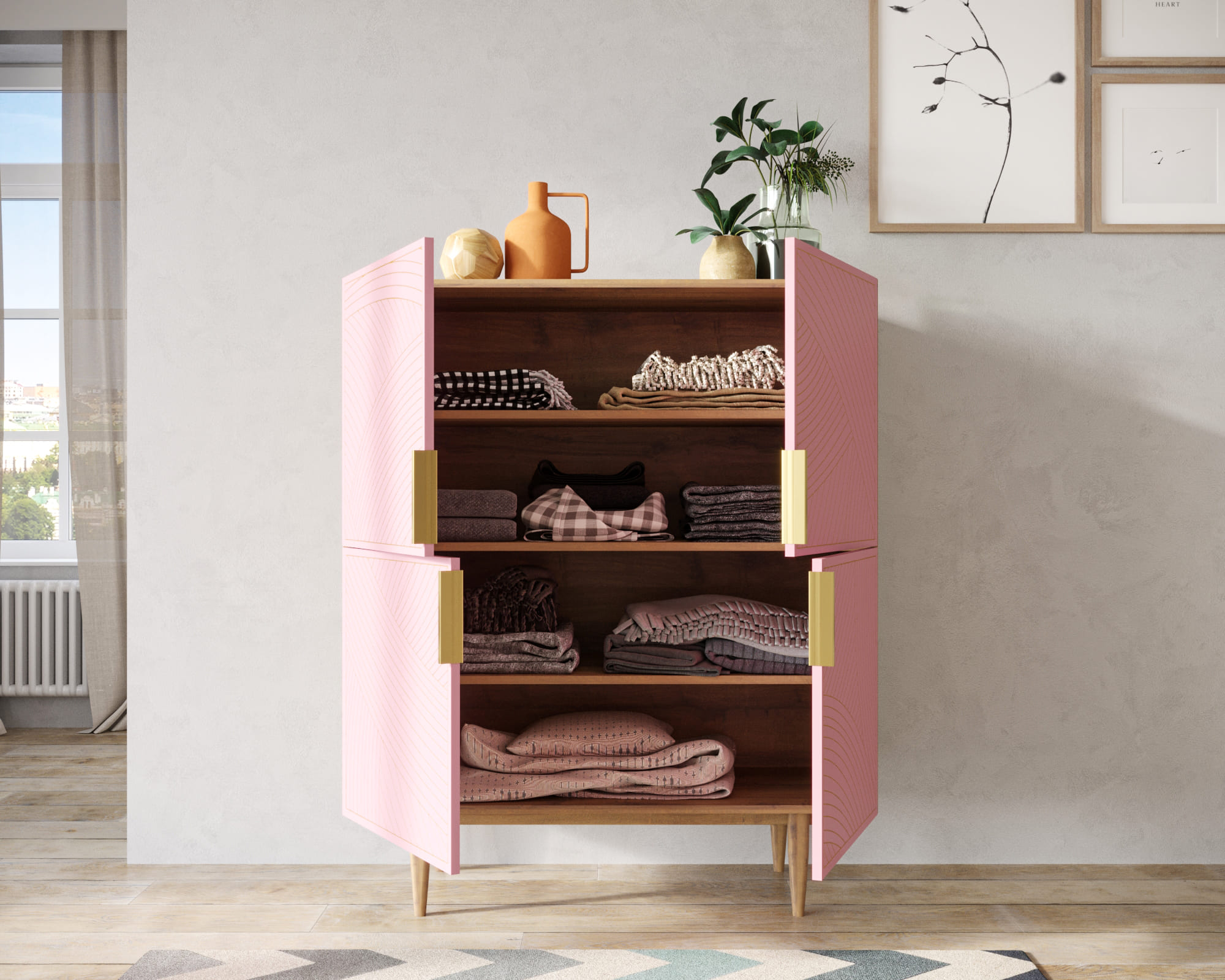 купить Большой комод с четырьмя дверками "Line" LN03/GR1/pink в Москве купить Большой комод с четырьмя дверками "Line" LN03/GR1/pink