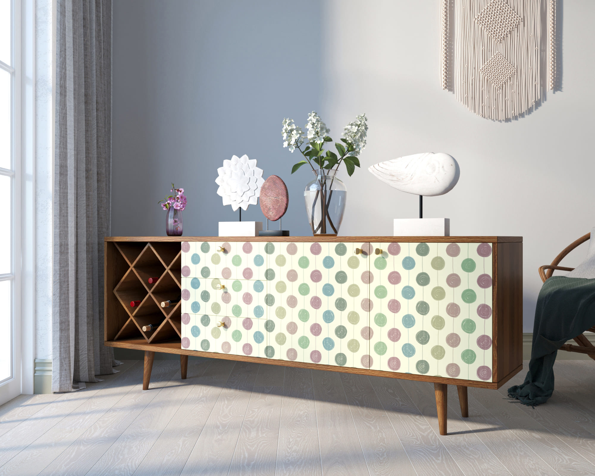 фото Комод "Berber" удлиненный с бутылочницей 24 принт арт BB15/Print_24