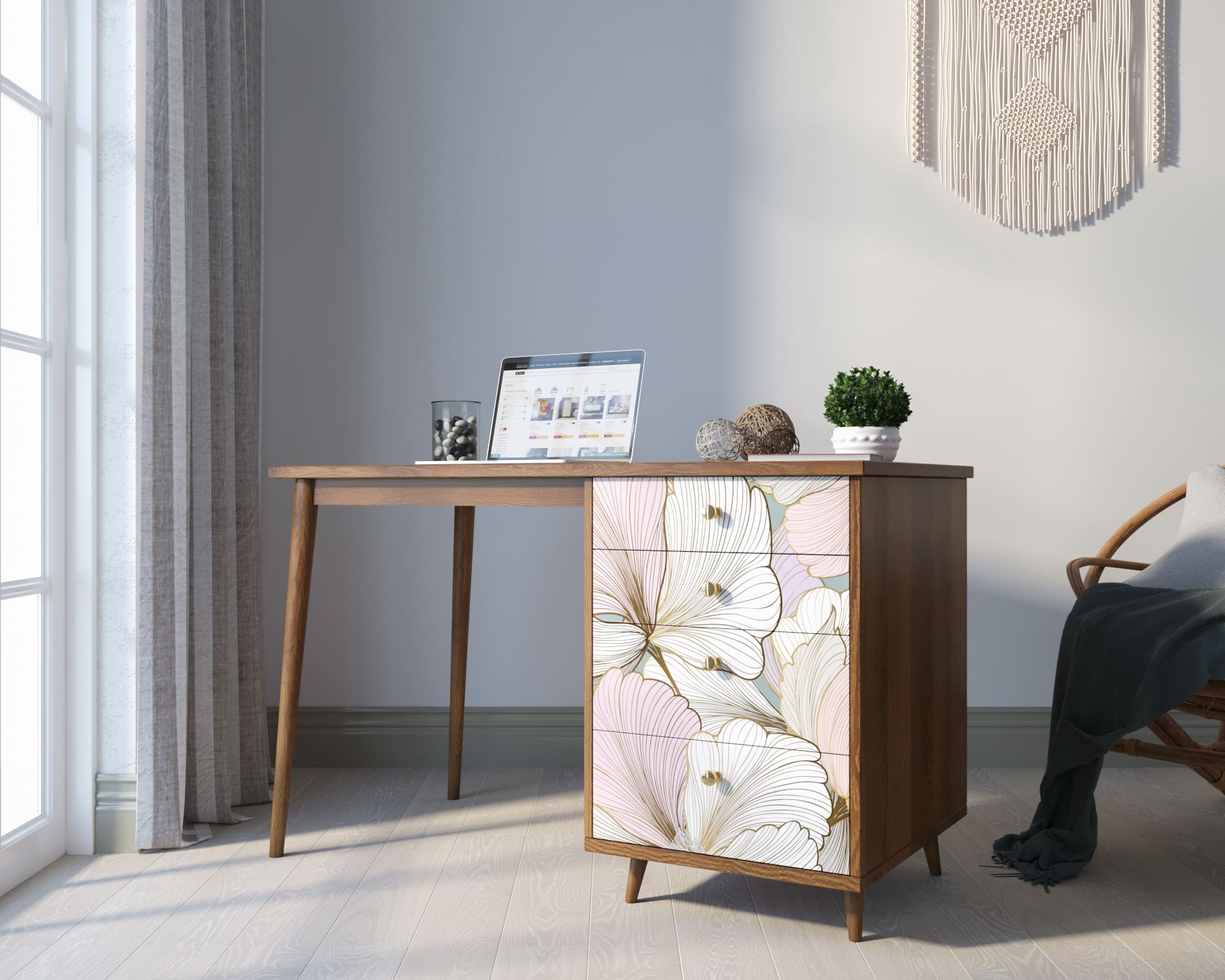 заказать Стол рабочий "Berber" принт 31 с одной тумбой арт BB31/Print_31