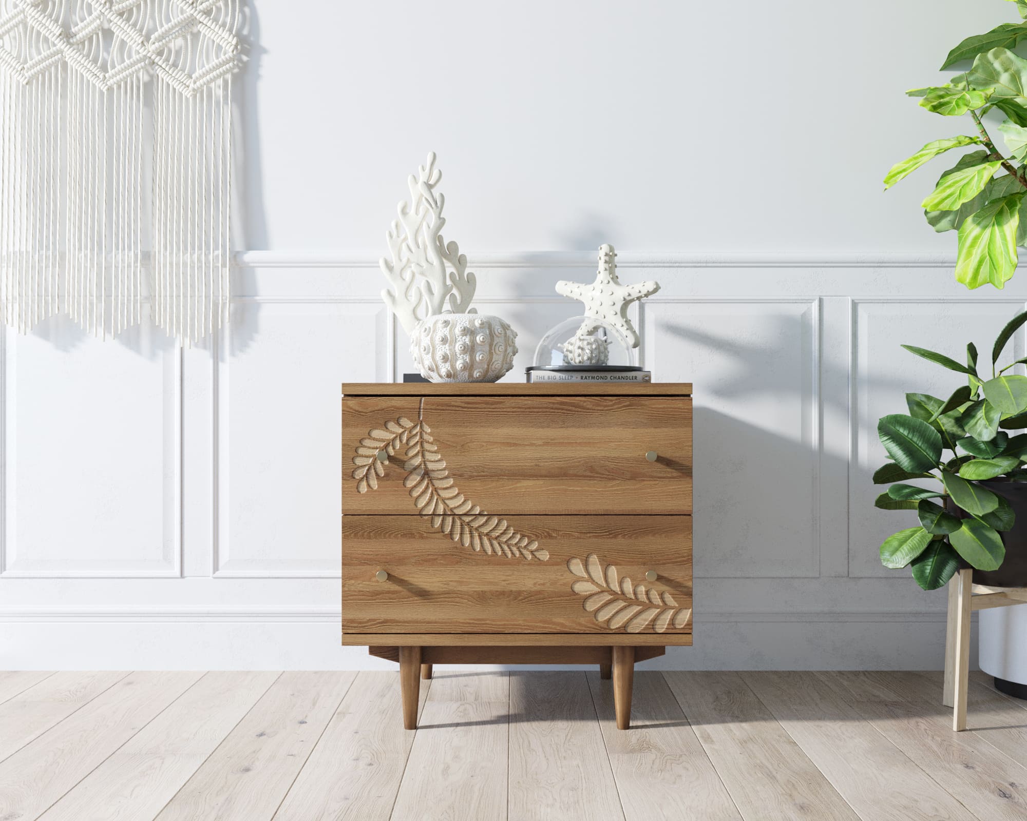 Комод "Boho" 2 ящика с растением арт BH05 в интернет-магазине в Москве Комод "Boho" 2 ящика с растением арт BH05 в интернет-магазине