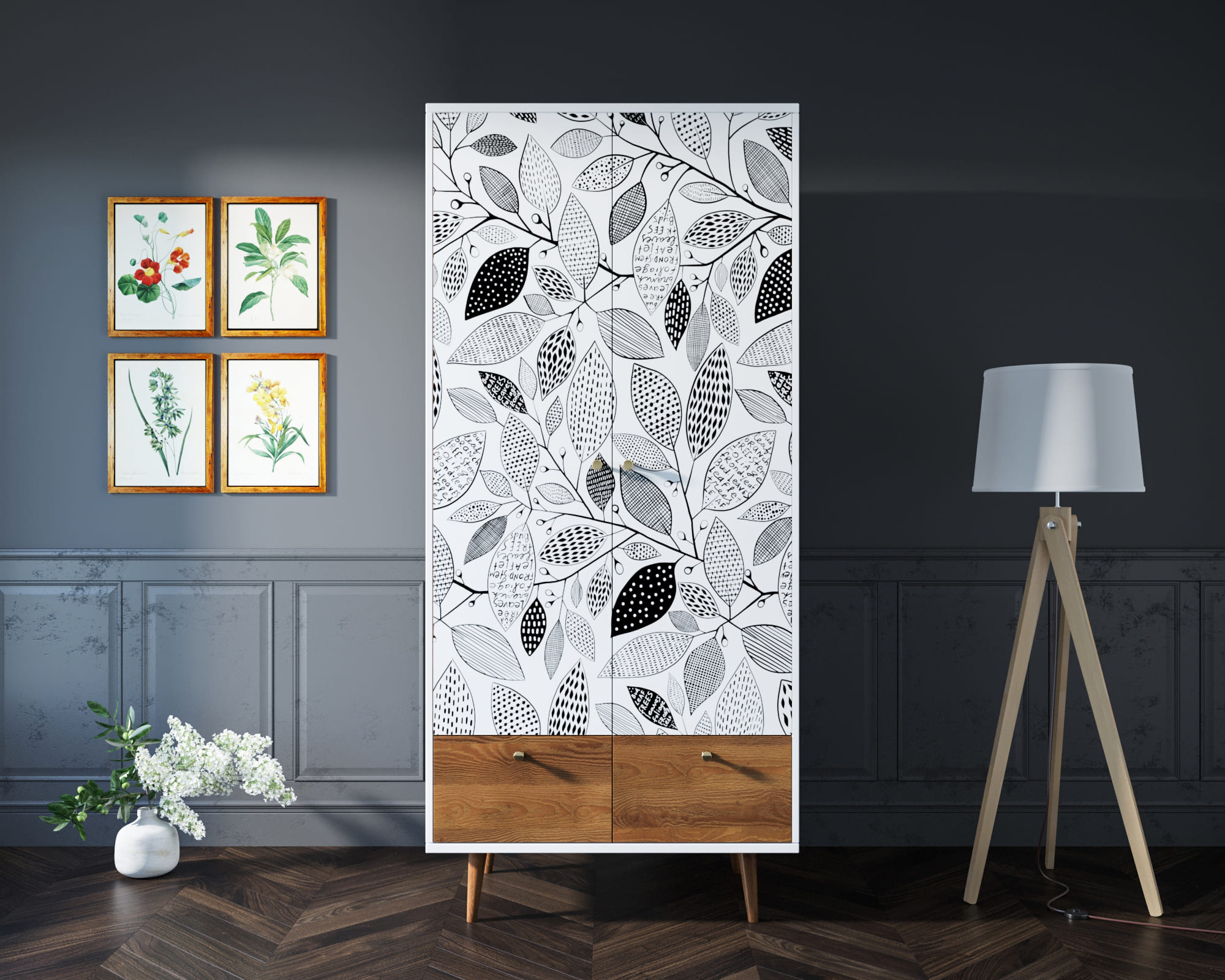 Шкаф двухстворчатый "Berber" принт 9 арт BB16/Print_09 в интерьере