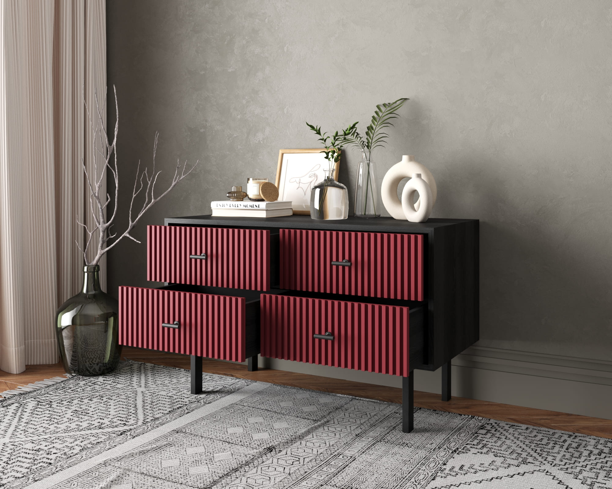 купить Комод с четырьмя ящиками "Emerson" арт EM05/red/L в Москве купить Комод с четырьмя ящиками "Emerson" арт EM05/red/L