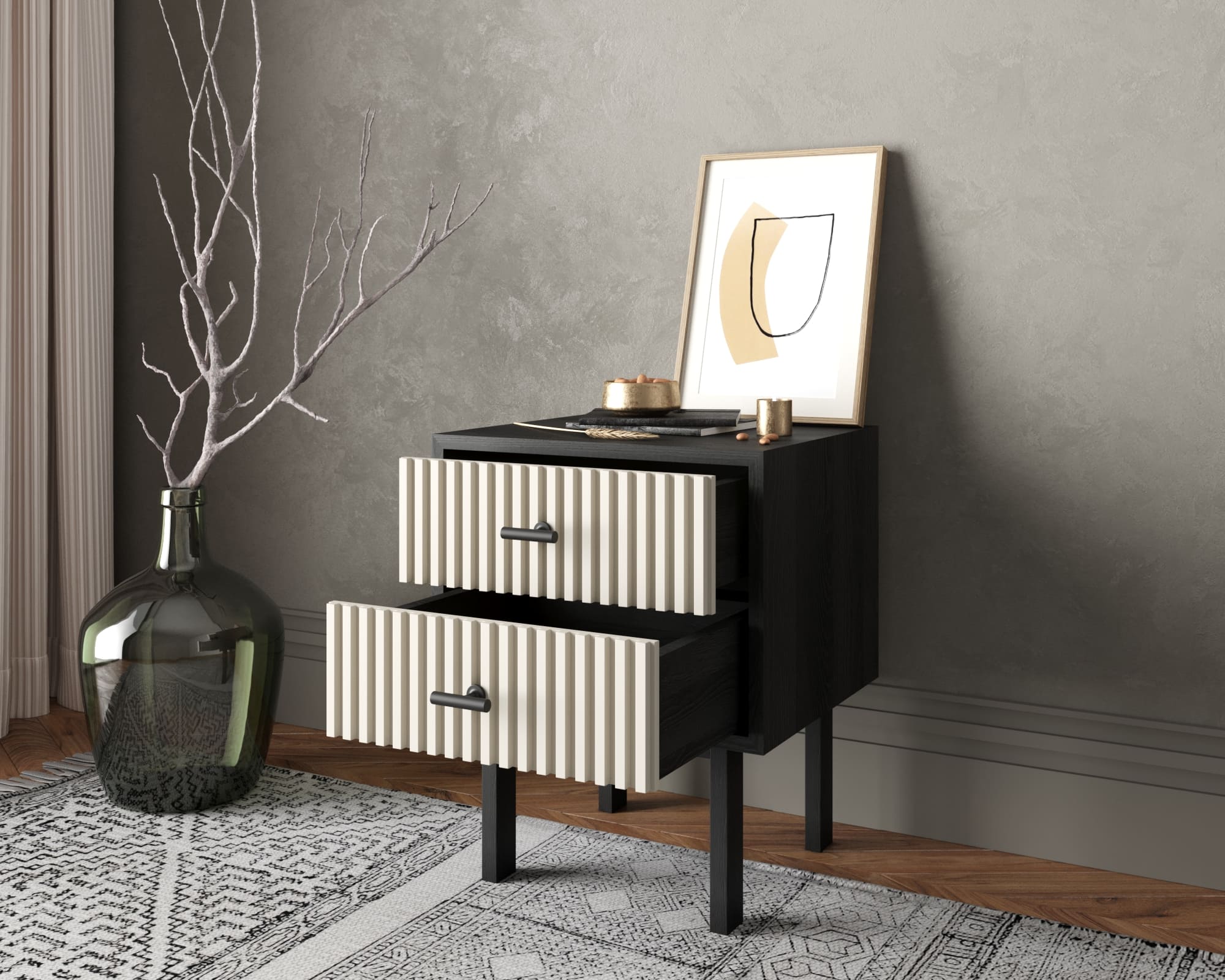 купить Тумбочка с двумя ящиками "Emerson" арт EM16/milky/L в Москве купить Тумбочка с двумя ящиками "Emerson" арт EM16/milky/L