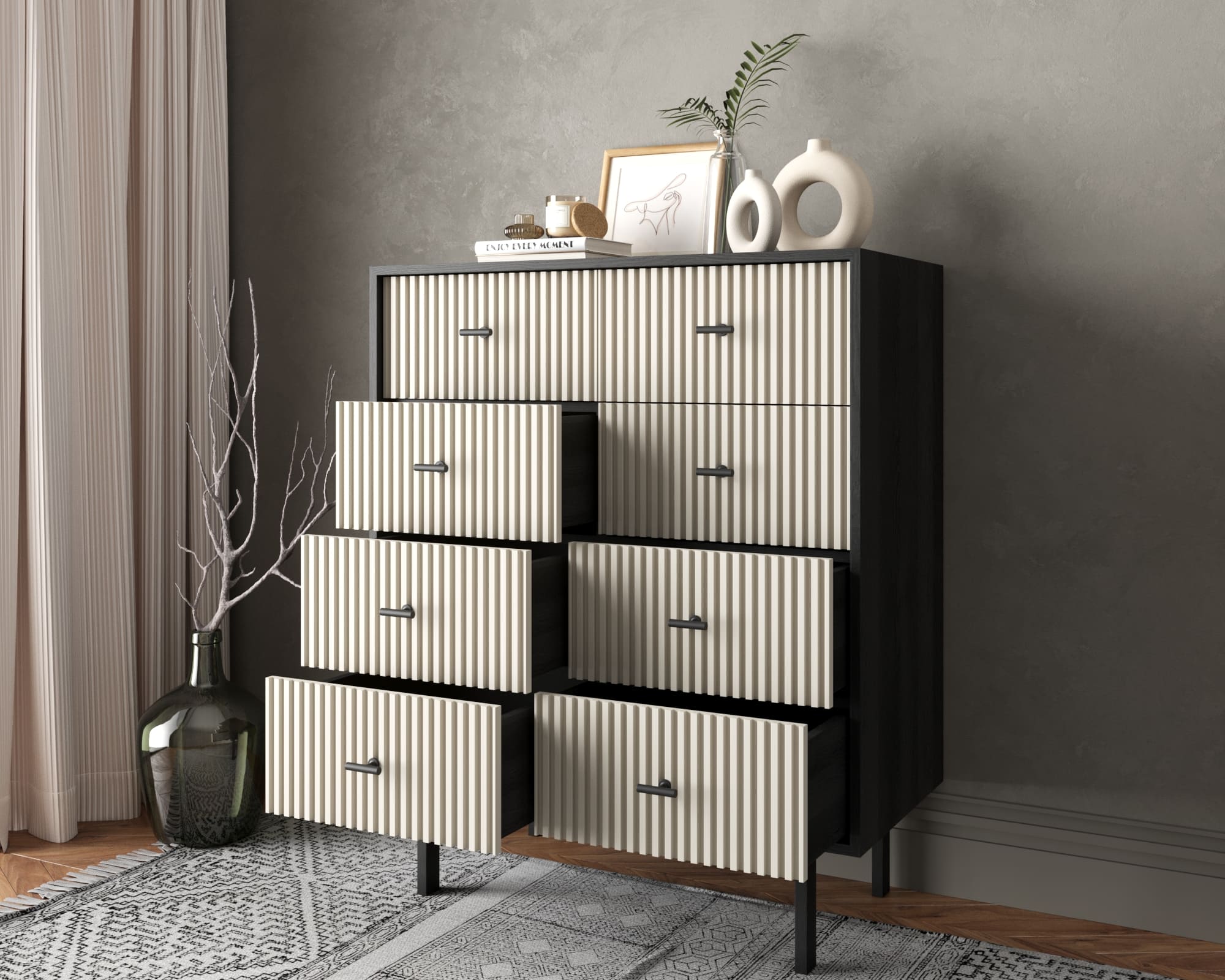 купить Комод на восемь ящиков "Emerson" арт EM20/milky/L в Москве купить Комод на восемь ящиков "Emerson" арт EM20/milky/L