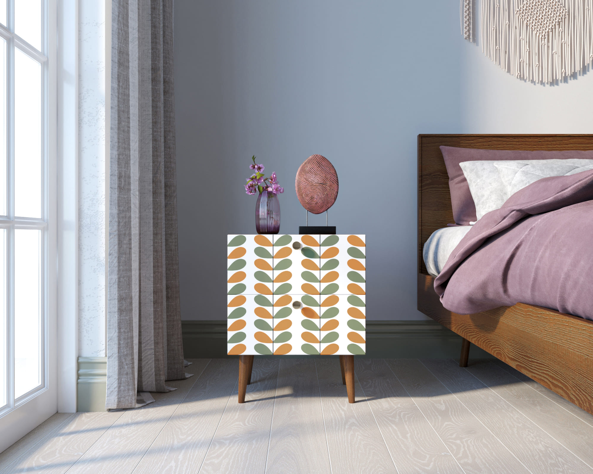 Тумбочка "Berber" с двумя ящиками 23 принт арт BB03/Print_23, разноцветная в интерьере