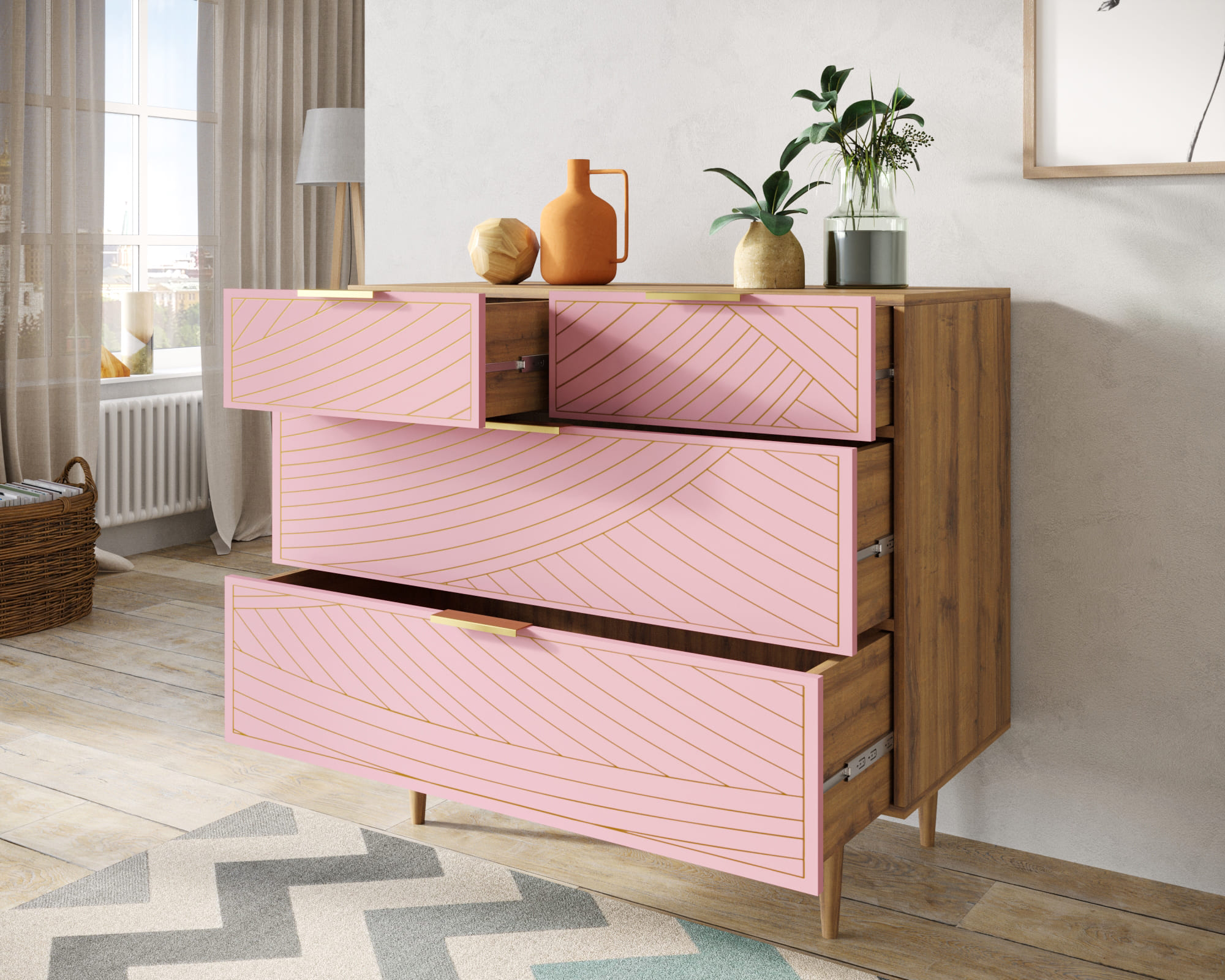 купить Комод с четыремя ящиками "Line" LN14/GR1/pink