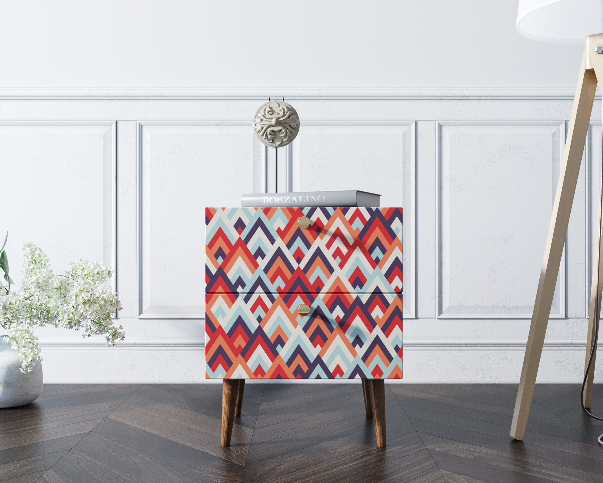 фото Тумбочка "Berber" с двумя ящиками 2 принт арт BB03/Print_02, разноцветная