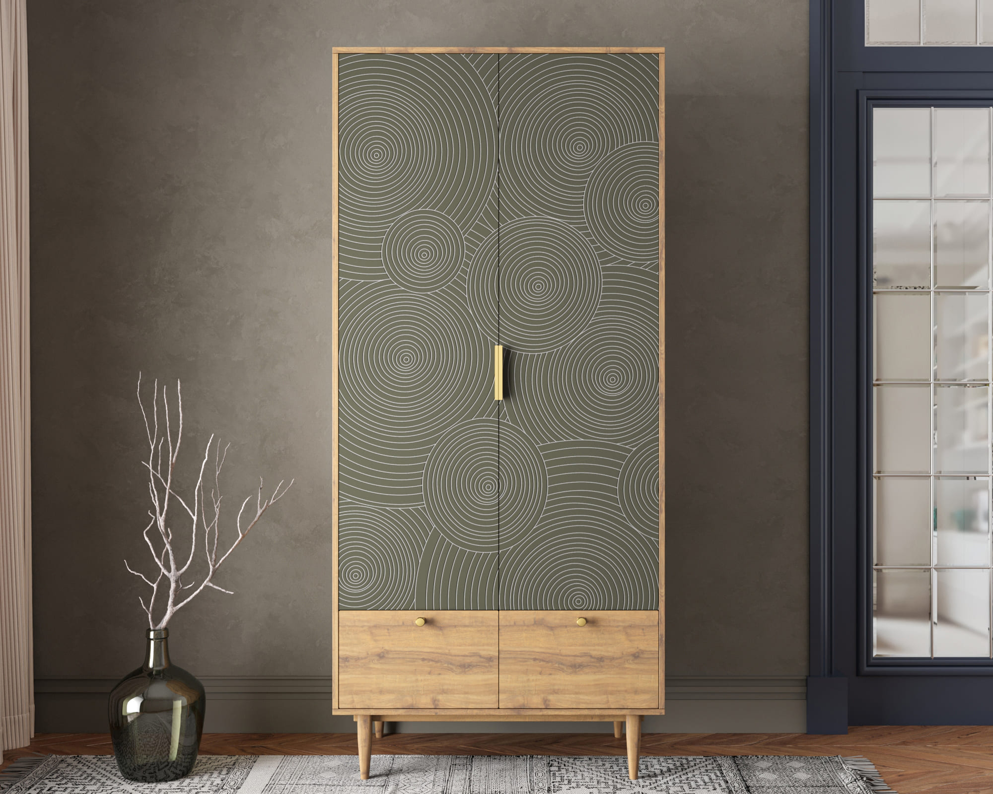 Шкаф двухстворчатый  с ящиками "Line" R26/browngrey в интернет-магазине