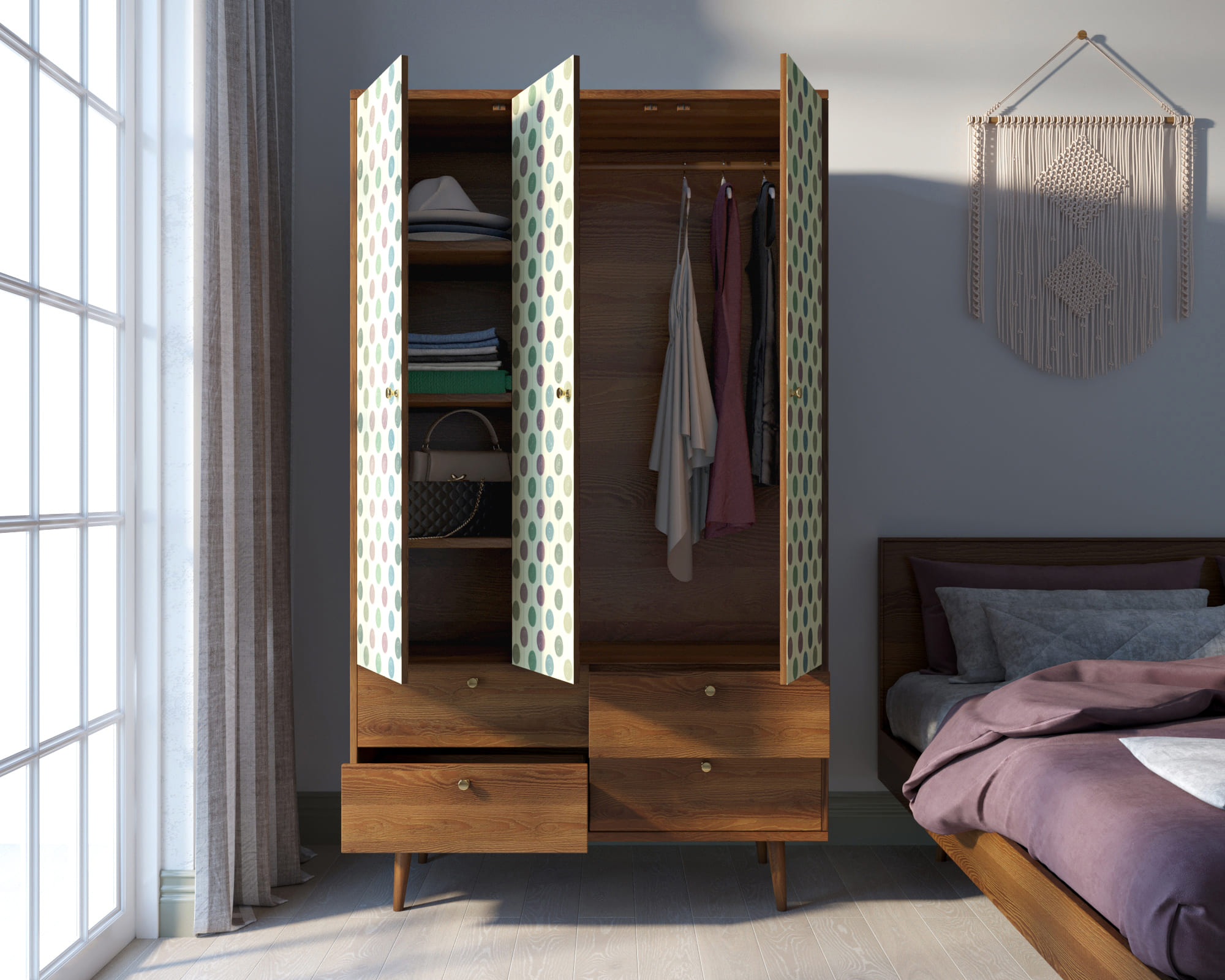 Шкаф трехстворчатый "Berber" принт 24 арт BB02/Print_24 в интернет-магазине