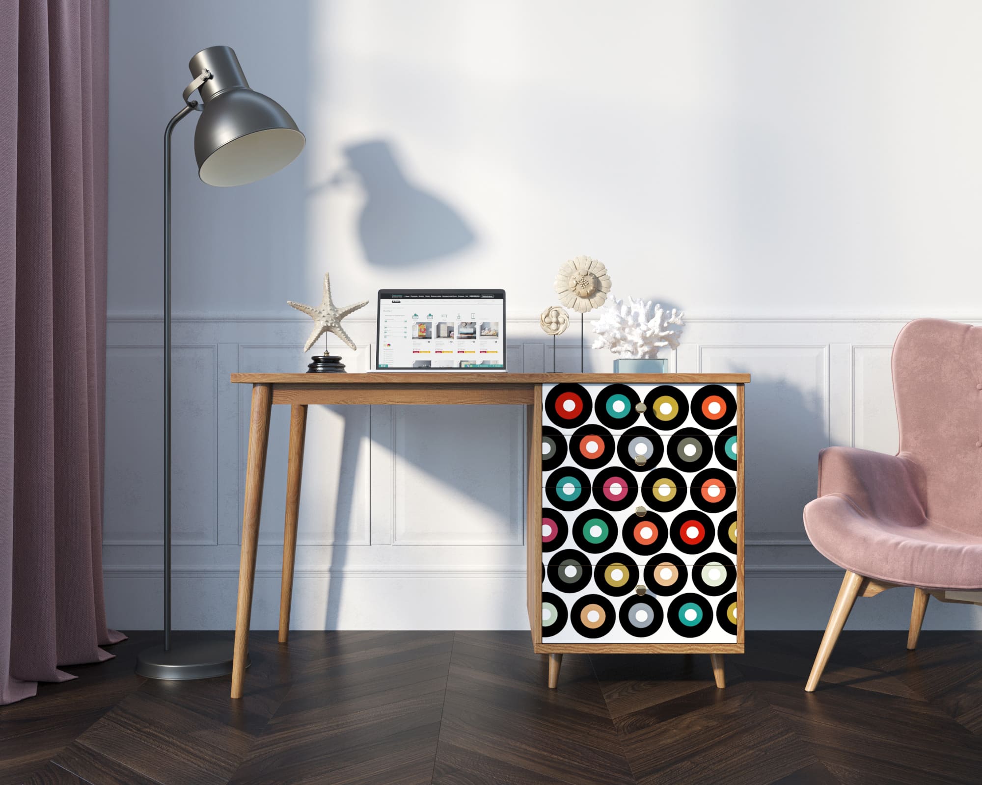 Стол рабочий "Berber" принт 37 с одной тумбой арт BB31/Print_37 в интернет-магазине