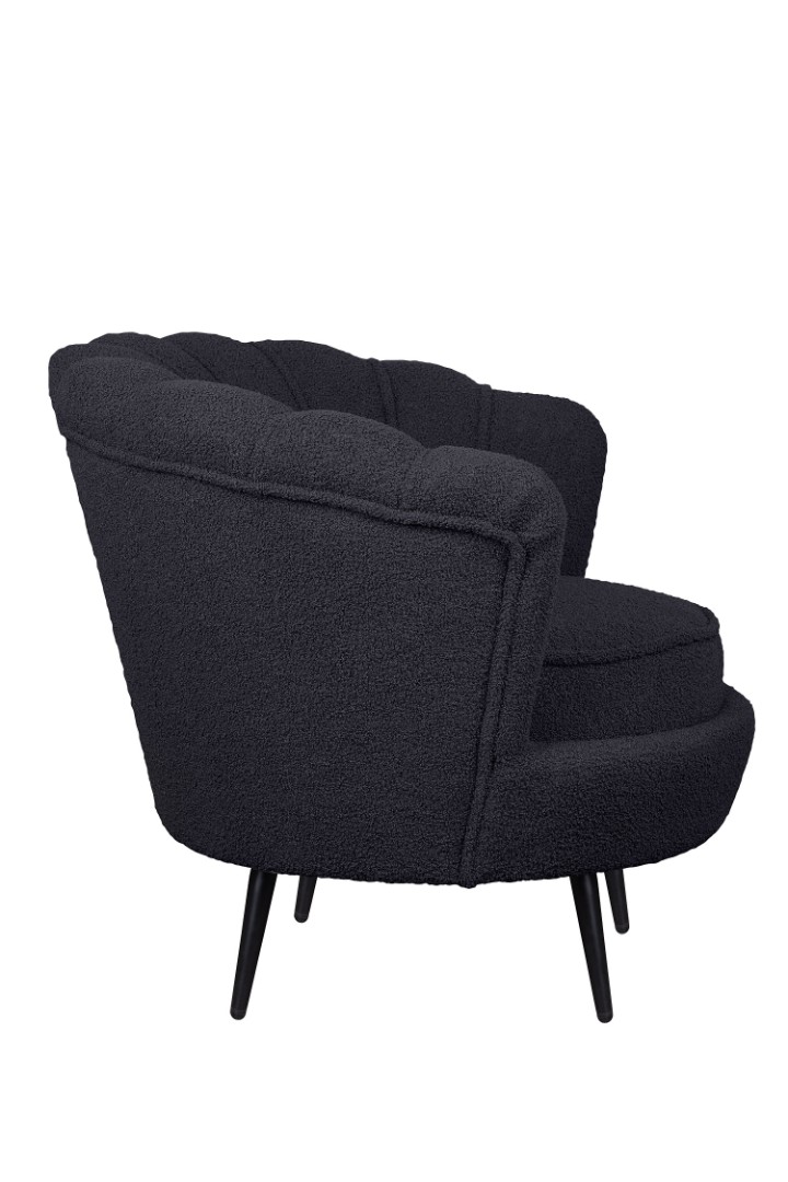 заказать Низкое кресло ракушка Pearl Black Boucle на черных ножках