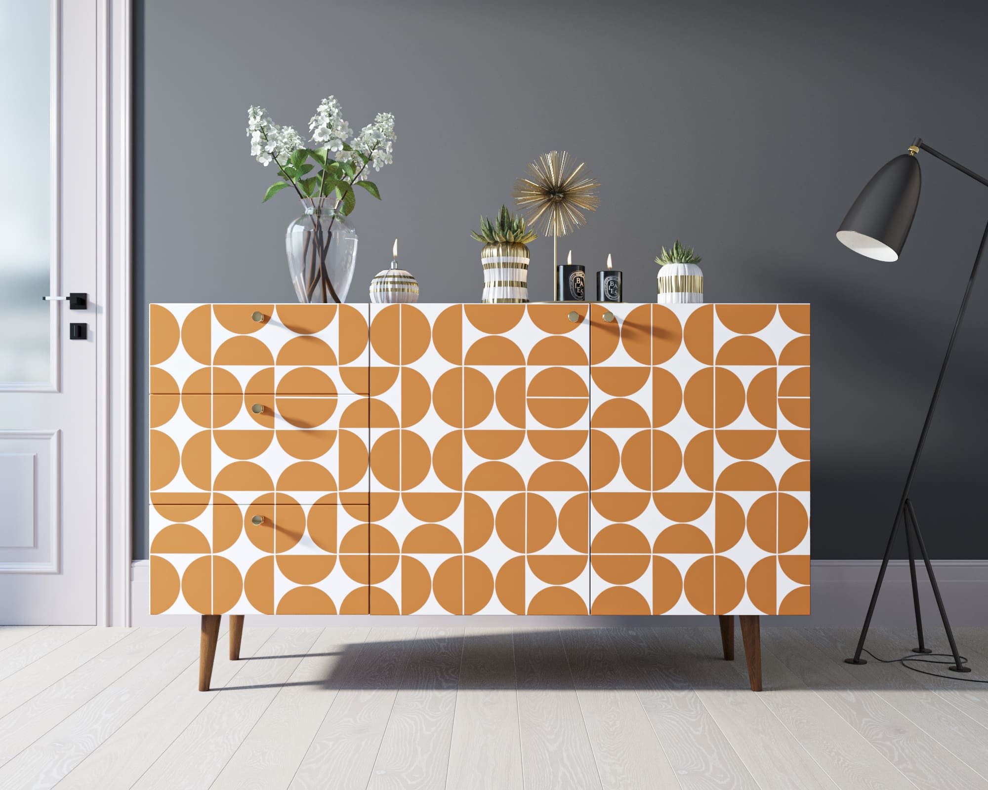 Комод "Berber" с двумя дверками и ящиками принт 14 арт BB17/Print_14 в интерьере