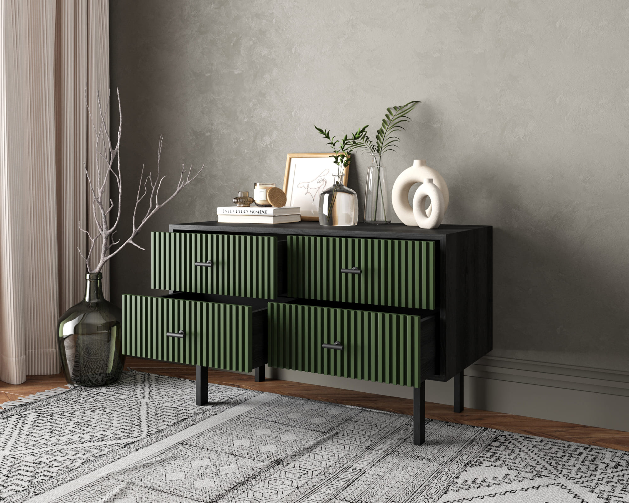 купить Комод с четырьмя ящиками "Emerson" арт EM05/green/L