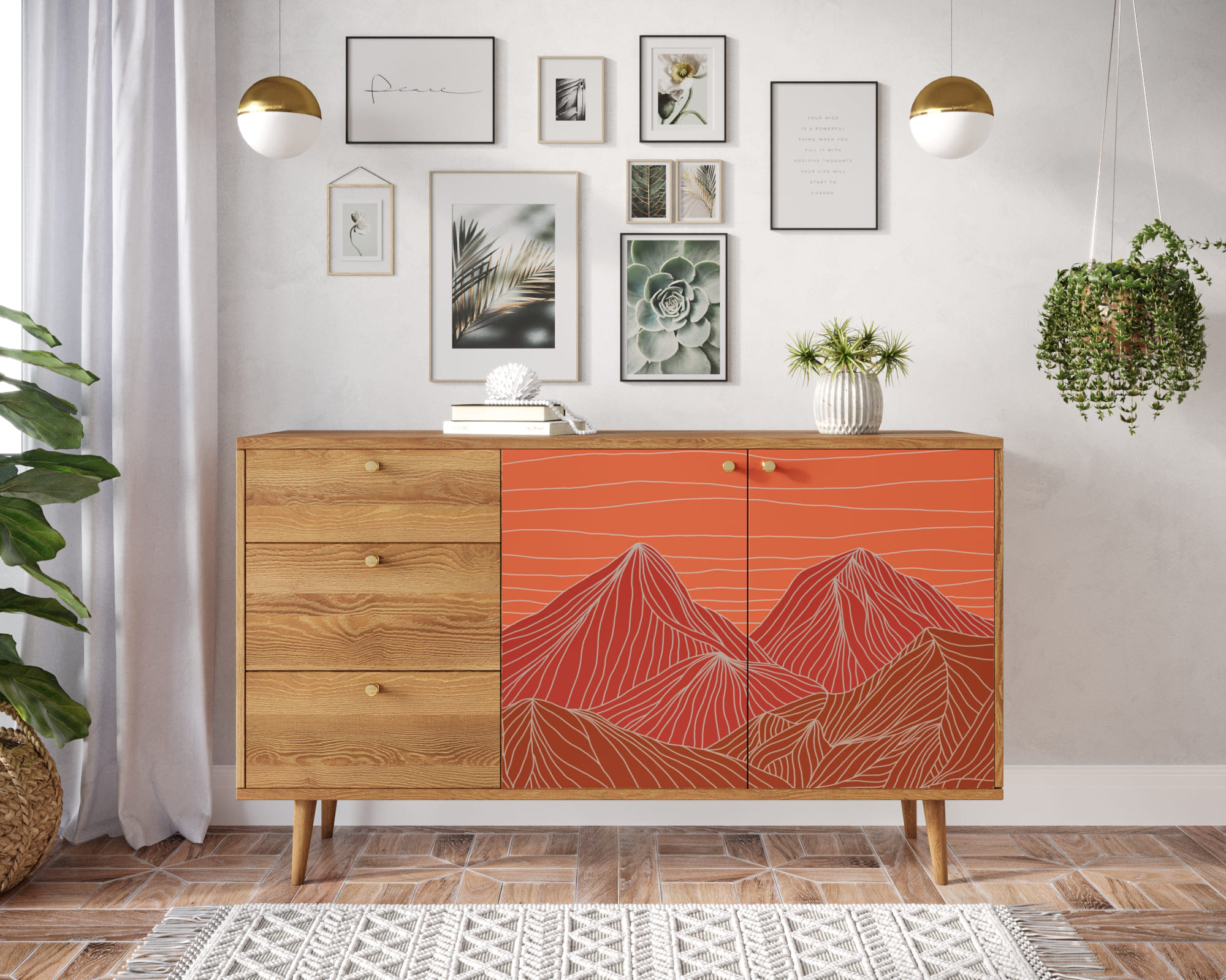 Комод "Berber" с двумя дверками и ящиками 49 принт арт BB05/Print_49 в интерьере
