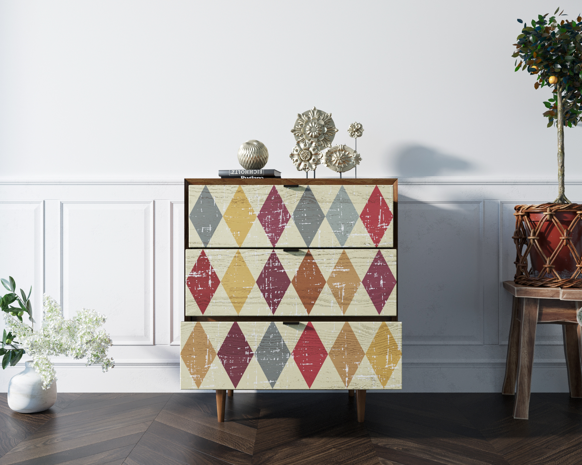 заказать Комод в Скандинавском стиле "Бруни (Bruni) принт" на три ящика арт BR07P