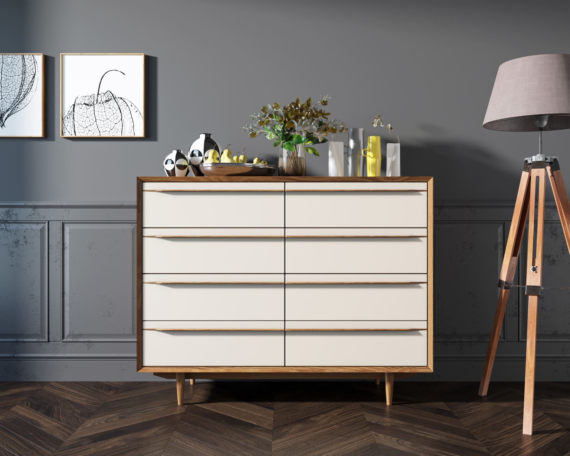 фото Комод "Bruni white" на восемь ящиков арт BR06WH