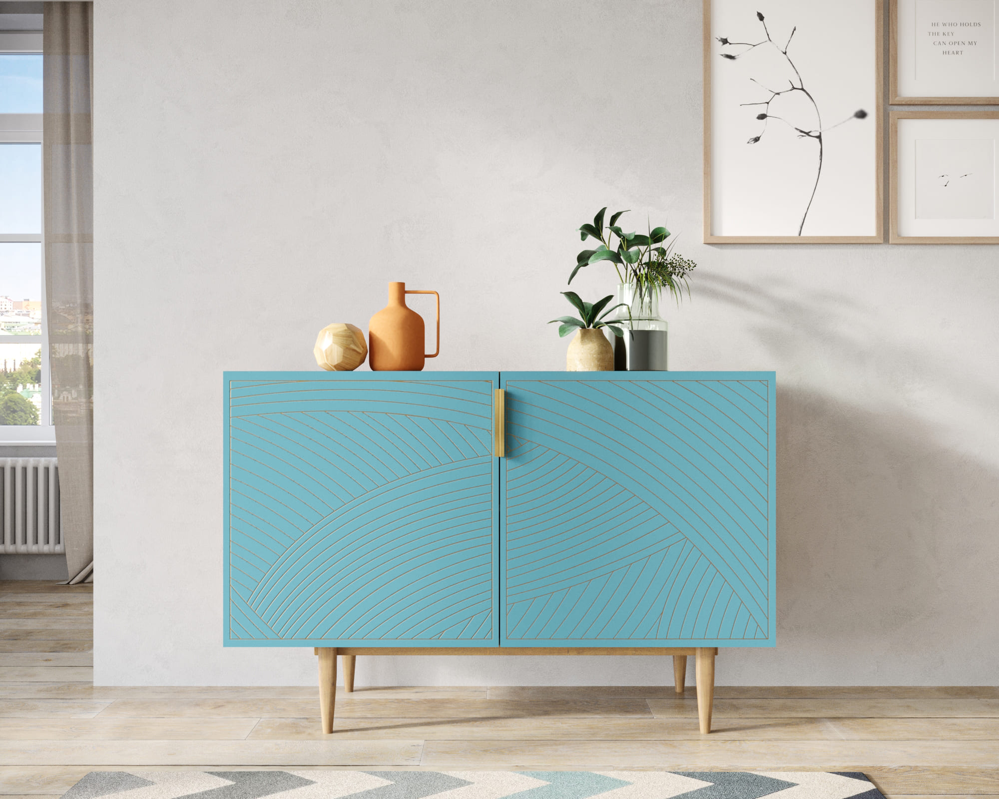 Комод с двумя дверками "Line" LN01/GR1/blue в интернет-магазине в Москве Комод с двумя дверками "Line" LN01/GR1/blue в интернет-магазине