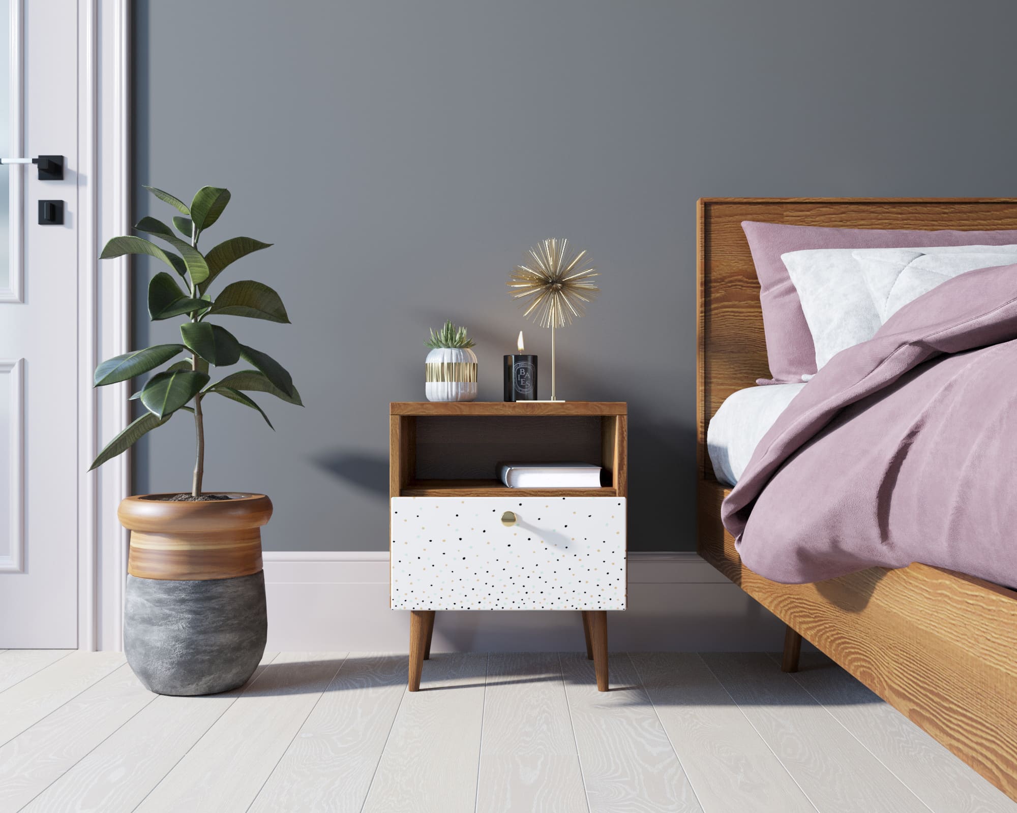 Тумбочка "Berber" с одним ящиком 15 принт арт BB06/Print_15, разноцветная в интернет-магазине