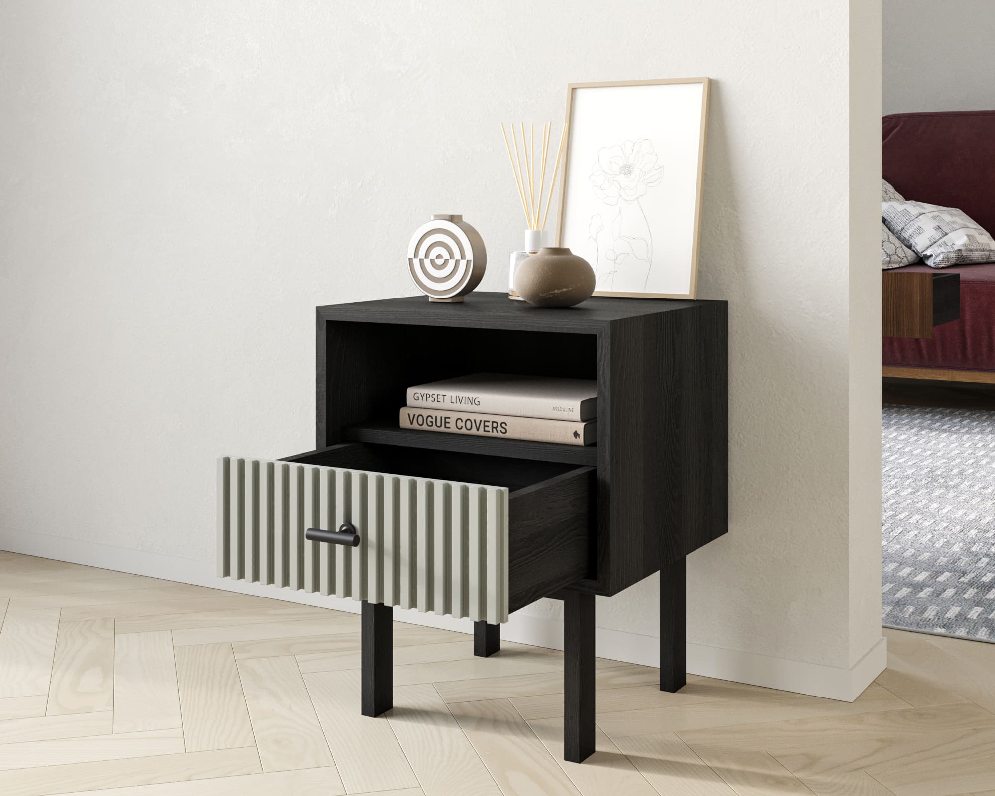 купить Тумбочка с нижним ящиком "Emerson" арт EM17/gray/L в Москве купить Тумбочка с нижним ящиком "Emerson" арт EM17/gray/L