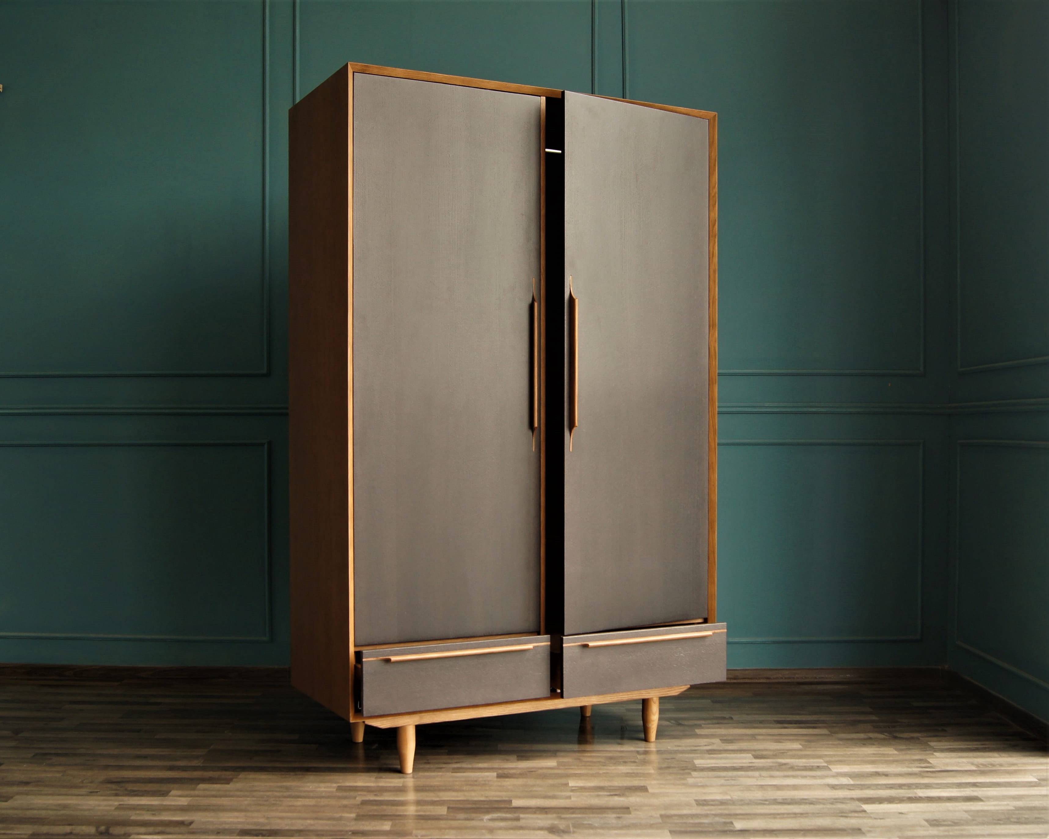 заказать Шкаф двустворчатый  "Bruni Black" с двумя ящиками арт BR27/2Black