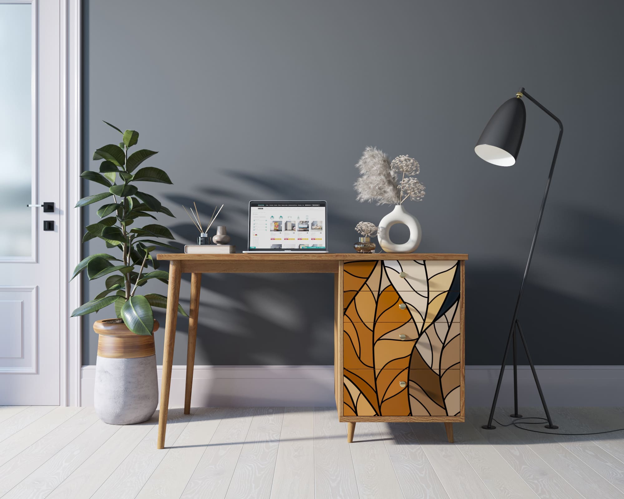 Стол рабочий "Berber" принт 08 с одной тумбой арт BB31/Print_08 в интернет-магазине