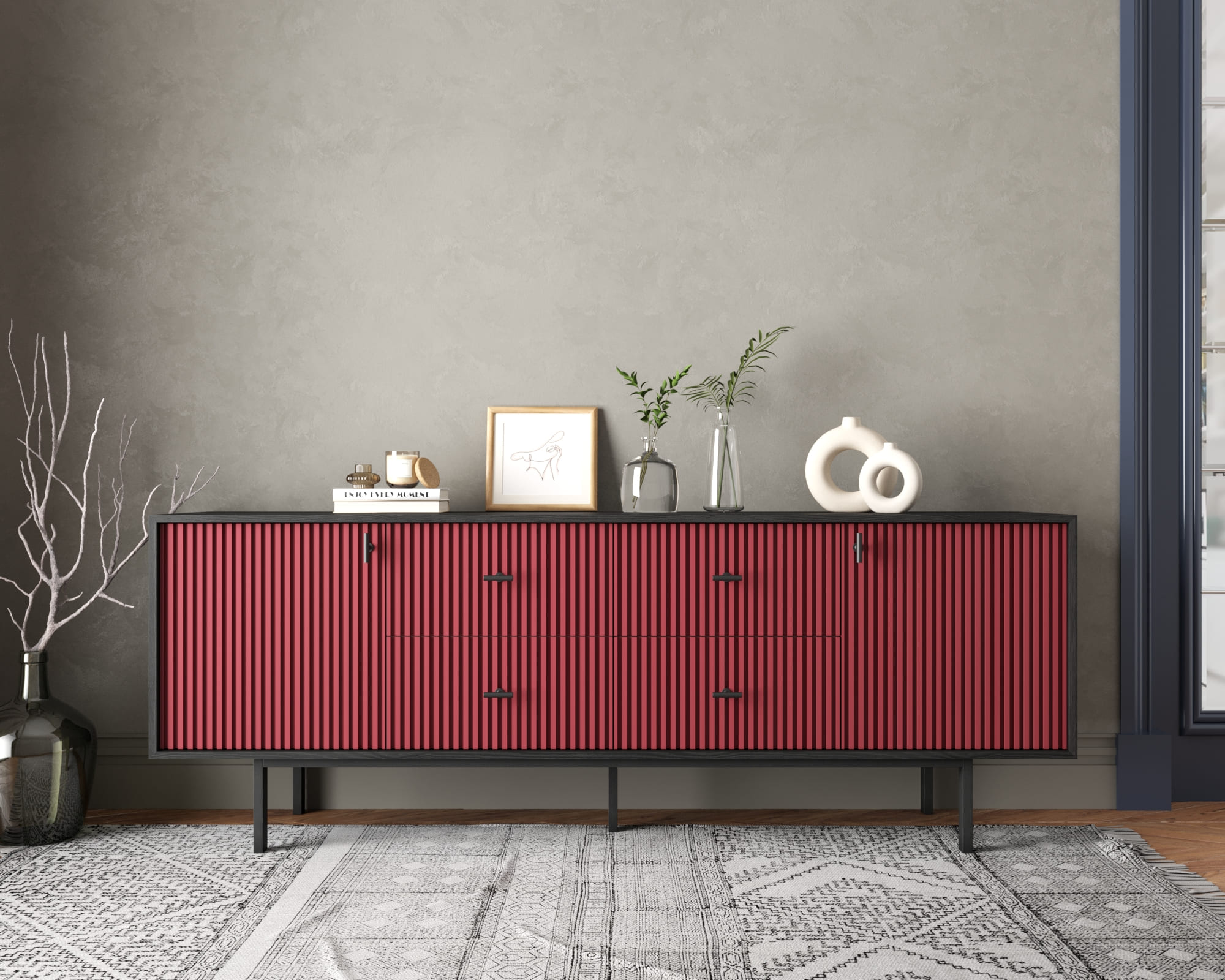 Комод две дверки и четыре ящика "Emerson" арт EM19/red/L в интернет-магазине в Москве Комод две дверки и четыре ящика "Emerson" арт EM19/red/L в интернет-магазине