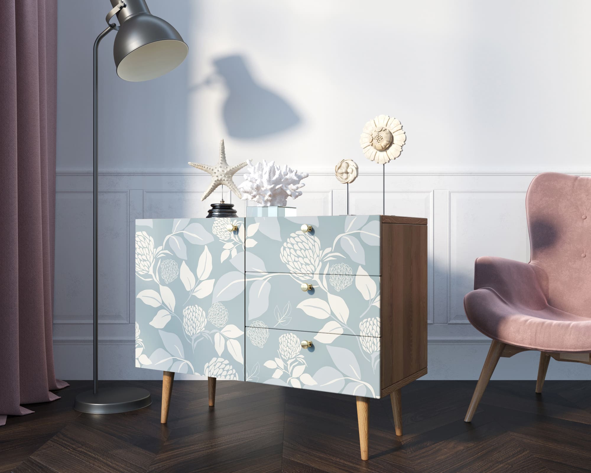 заказать Комод "Berber" три ящика и дверка 39 принт арт BB34/Print_39