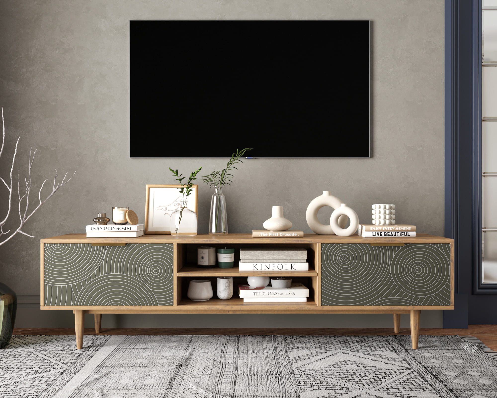 Комод "Line" с нишей низкий под TV R27/browngrey в интернет-магазине