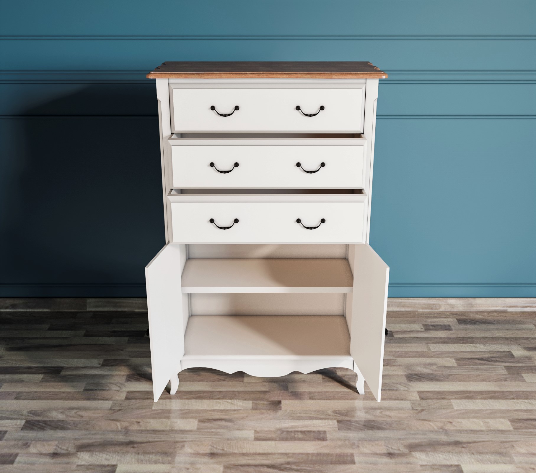 купить Комод Leontina три ящика две дверки арт ST9354 в Москве купить Комод Leontina три ящика две дверки арт ST9354