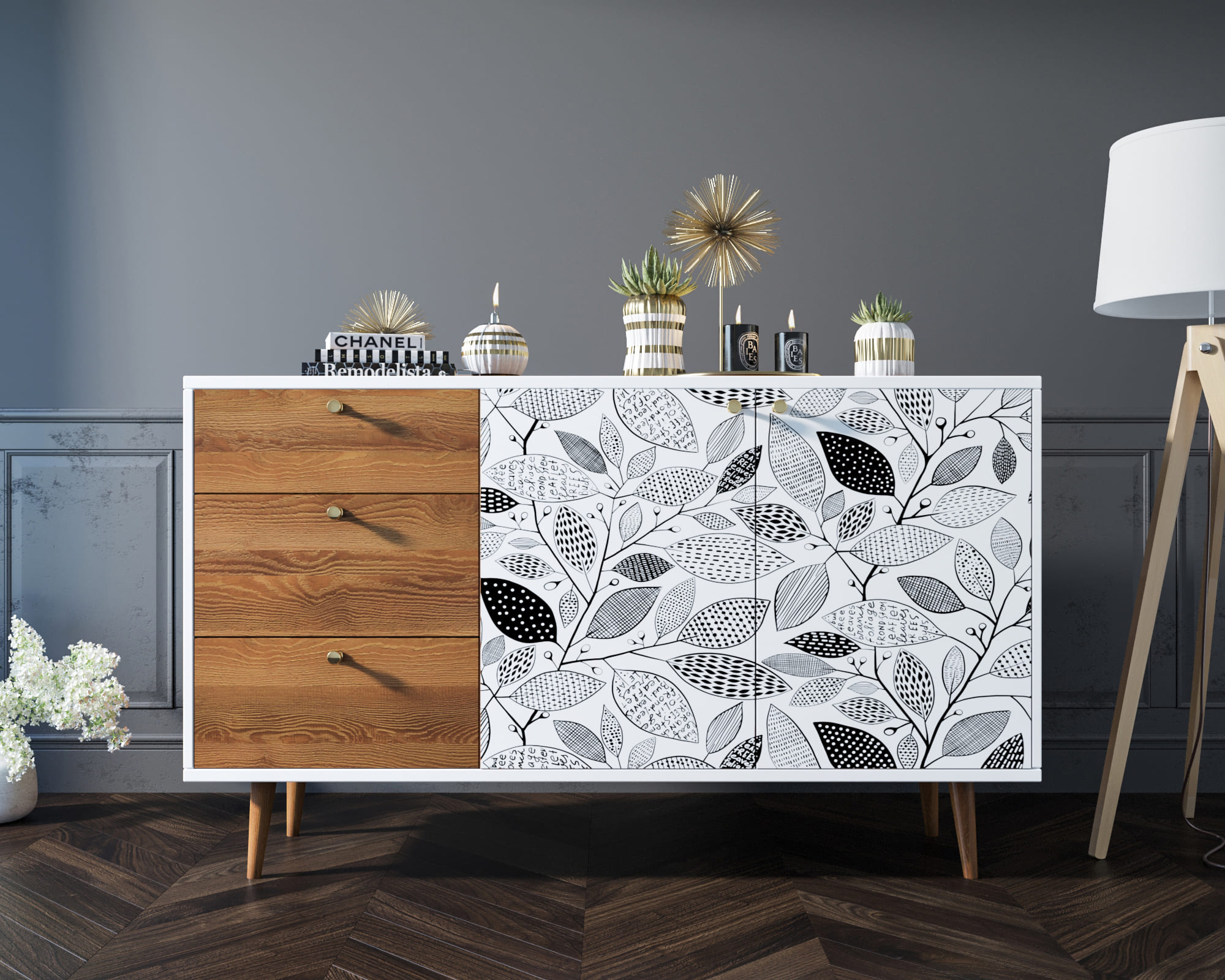 Комод "Berber" с двумя дверками и ящиками 9 принт арт BB05/Print_09 в интерьере в Москве Комод "Berber" с двумя дверками и ящиками 9 принт арт BB05/Print_09 в интерьере