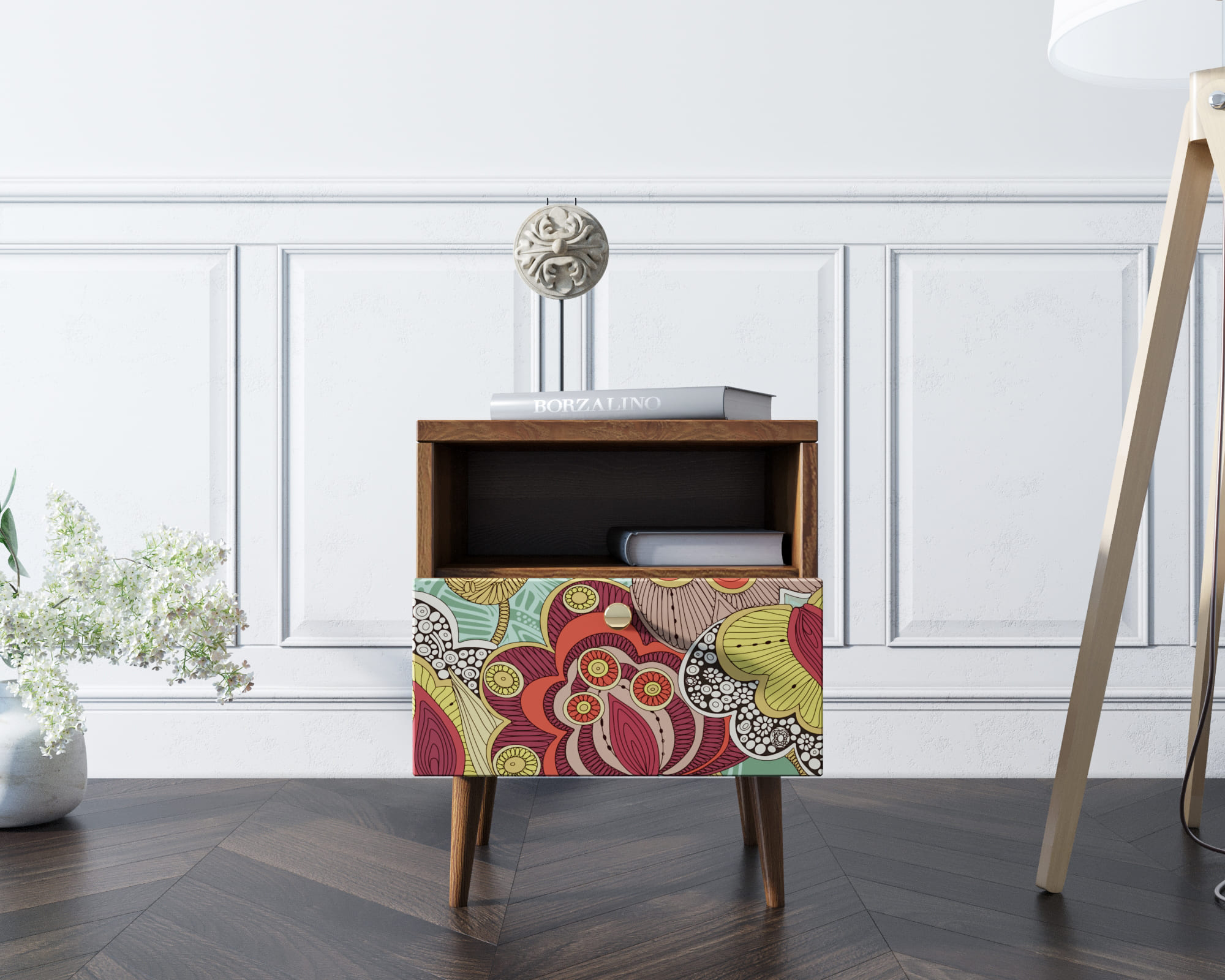 Тумбочка "Berber" с одним ящиком 6 принт арт BB06/Print_06, разноцветная в интернет-магазине