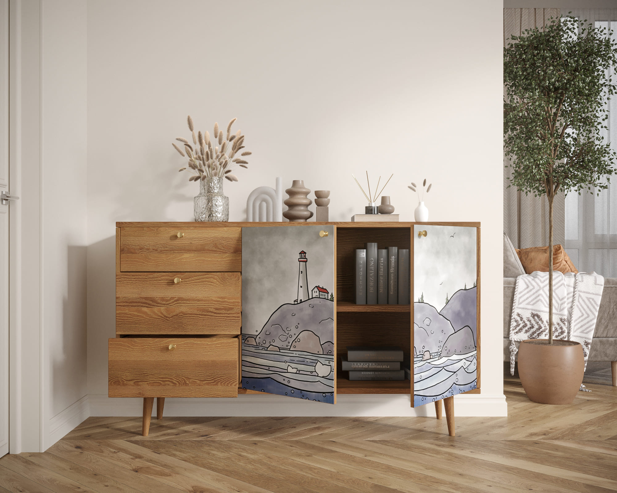 купить Комод "Berber" с двумя дверками и ящиками  арт BB05/Print_51