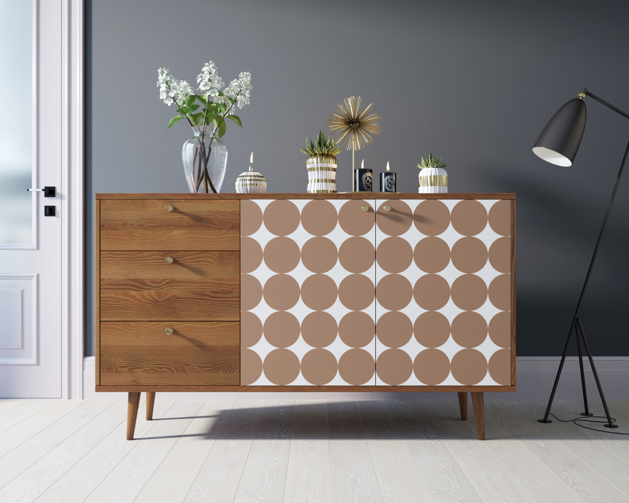 Комод "Berber" с двумя дверками и ящиками 17 принт арт BB05/Print_17 в интерьере в Москве Комод "Berber" с двумя дверками и ящиками 17 принт арт BB05/Print_17 в интерьере