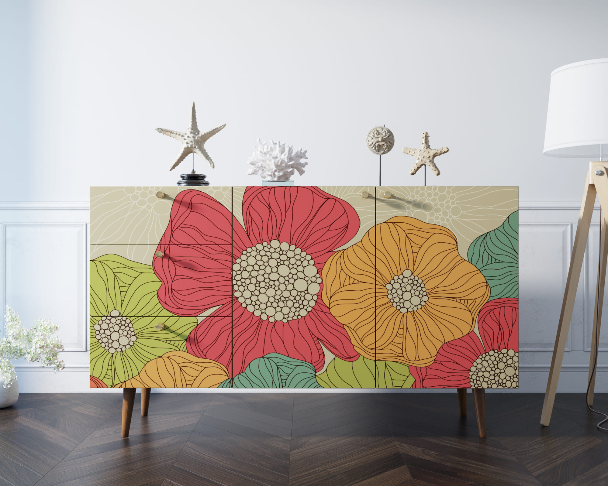 Комод "Berber" с двумя дверками и ящиками принт 5 арт BB17/Print_05 в интерьере