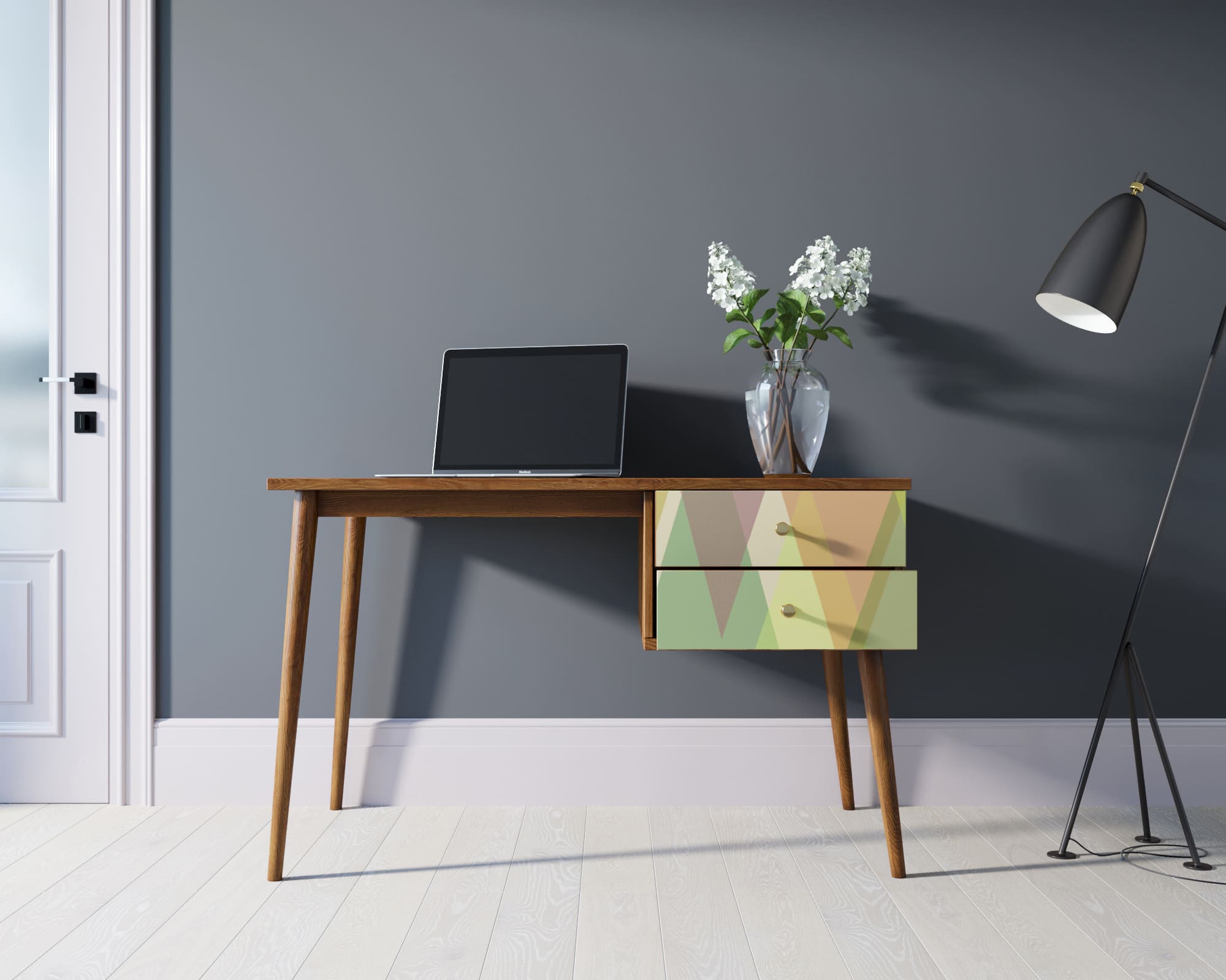 Стол рабочий "Berber" принт 16 с одной тумбой арт BB20/Print_16 в интернет-магазине