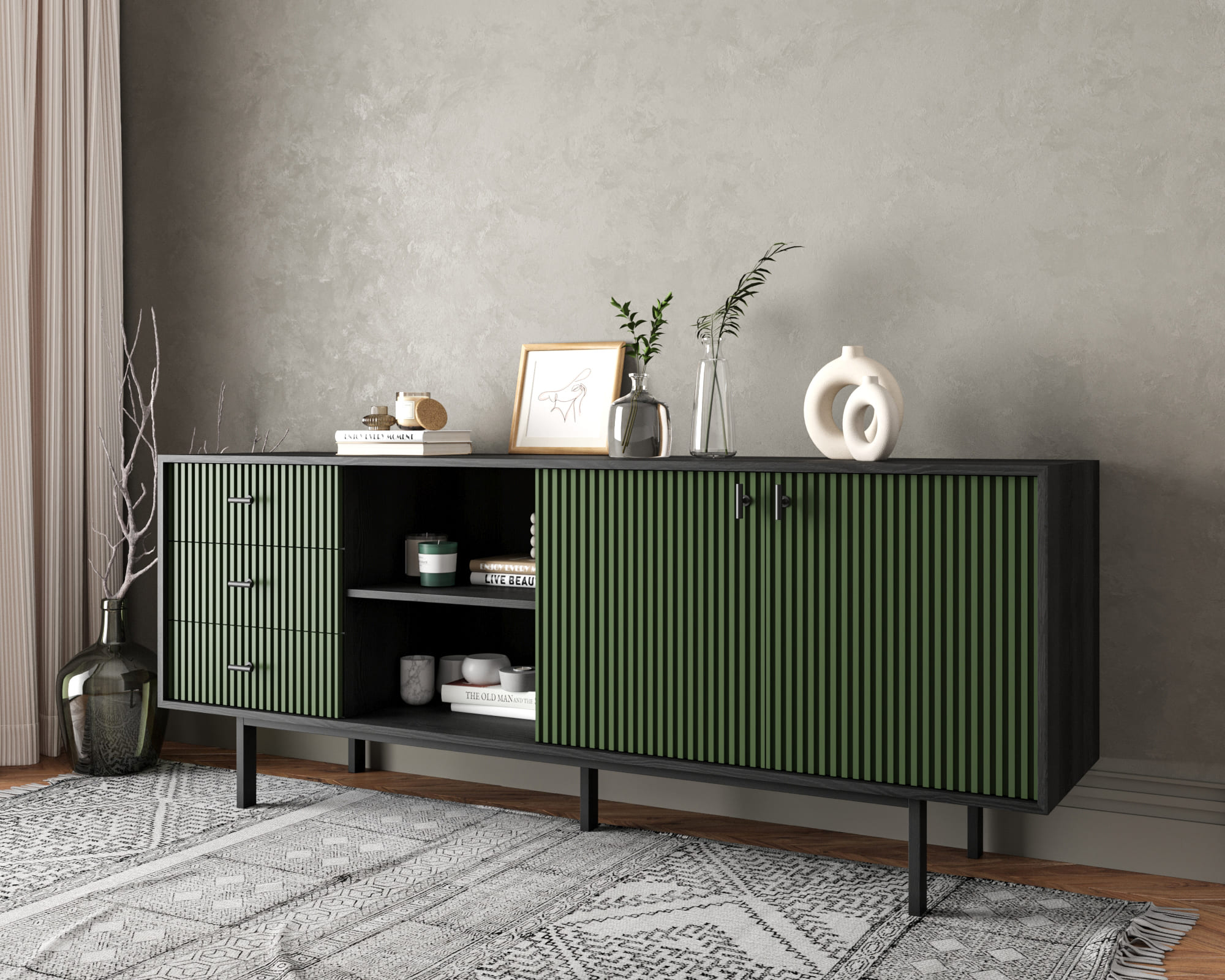 заказать Комод с дверками и нишей "Emerson" арт EM15/green/L