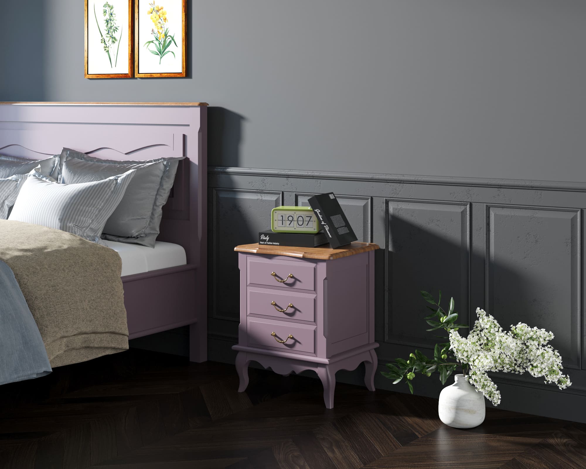 заказать Прикроватная тумба Leontina Lavanda на три ящика арт ST9302/3L