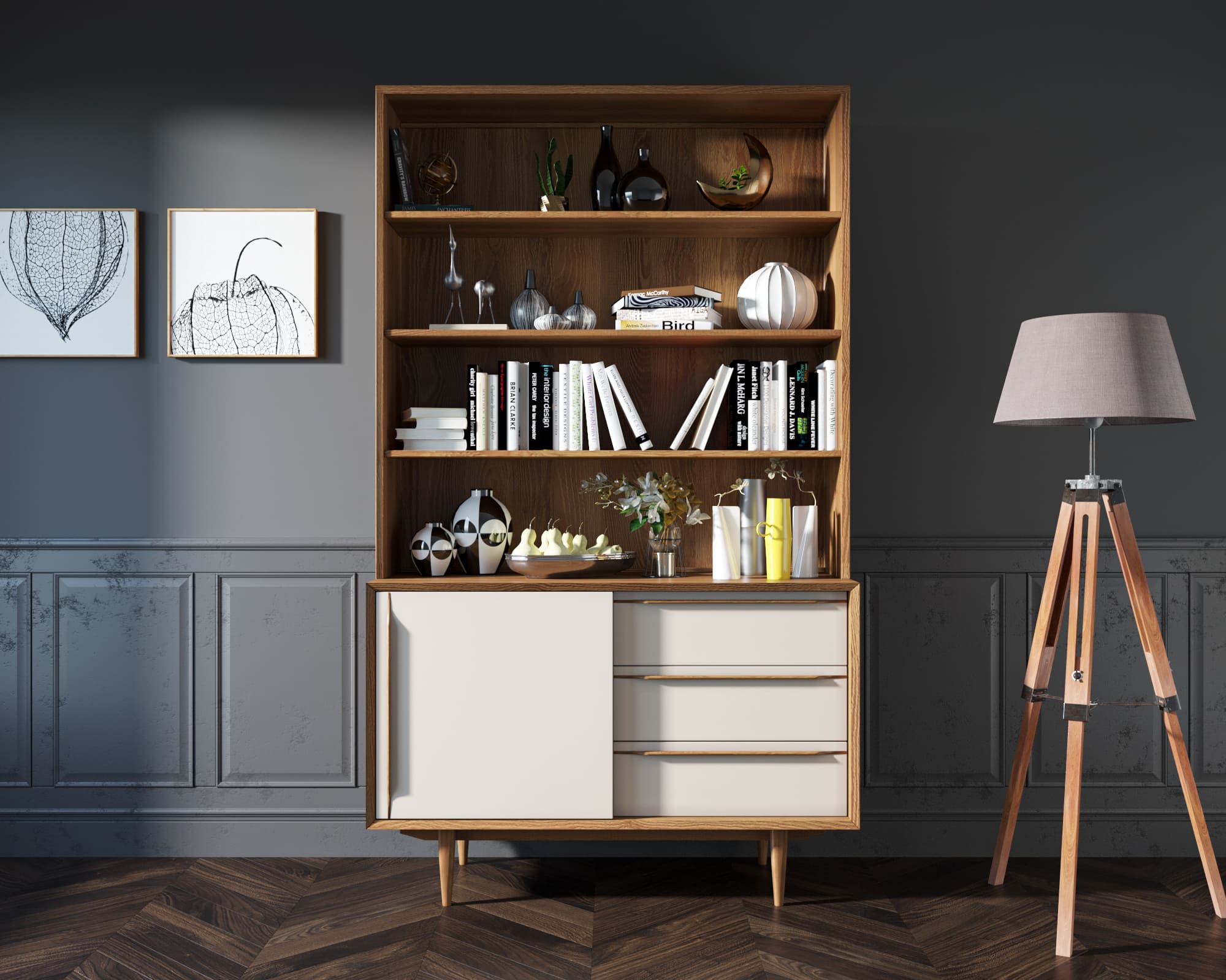 фото Стеллаж "Bruni White" с дверками арт BR-01WH